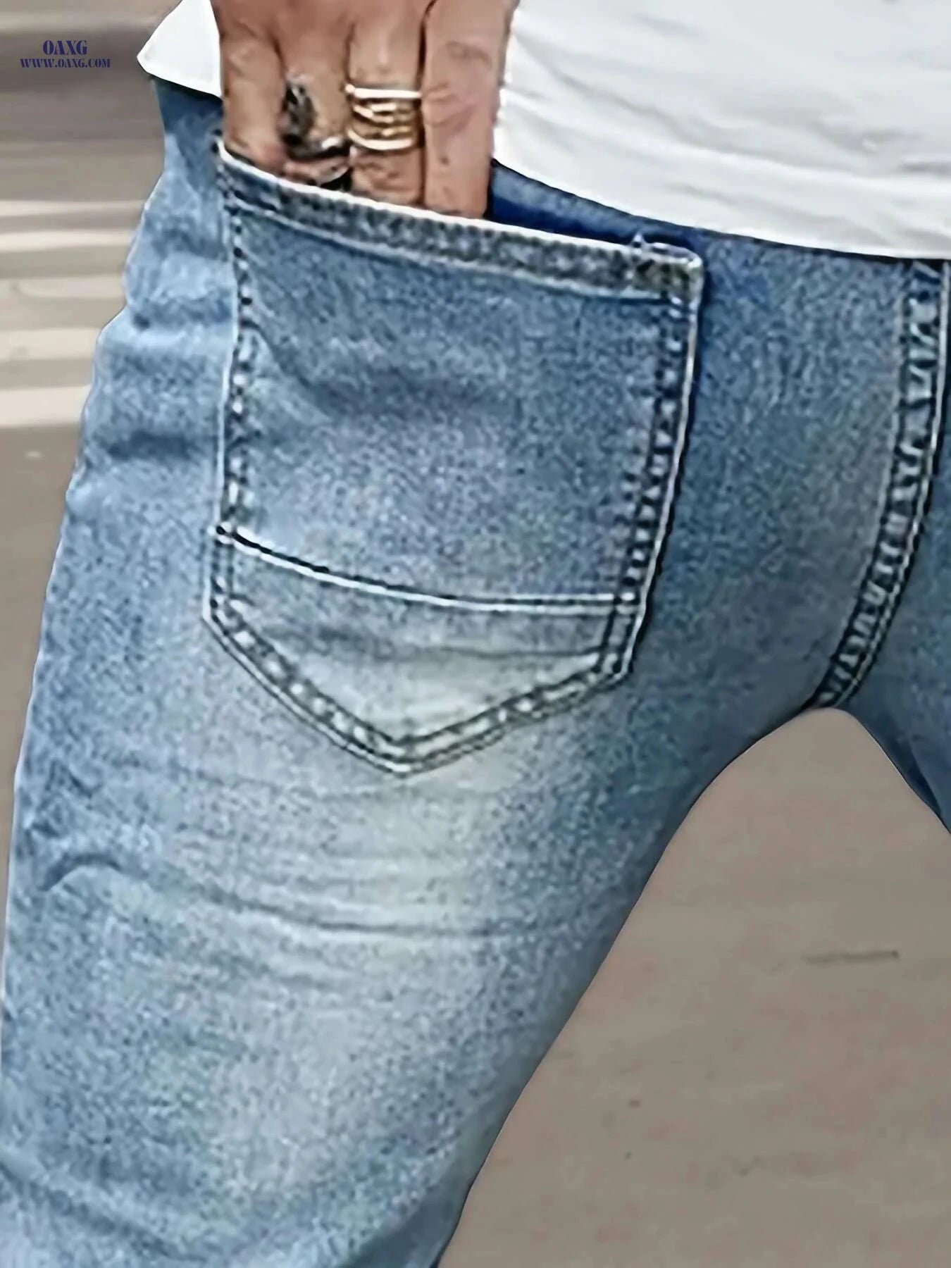 Men's Heavy-Duty Winter Jeans - Distressed Blue, Casual & Formal Wear   OAXG Sky Blue / XS