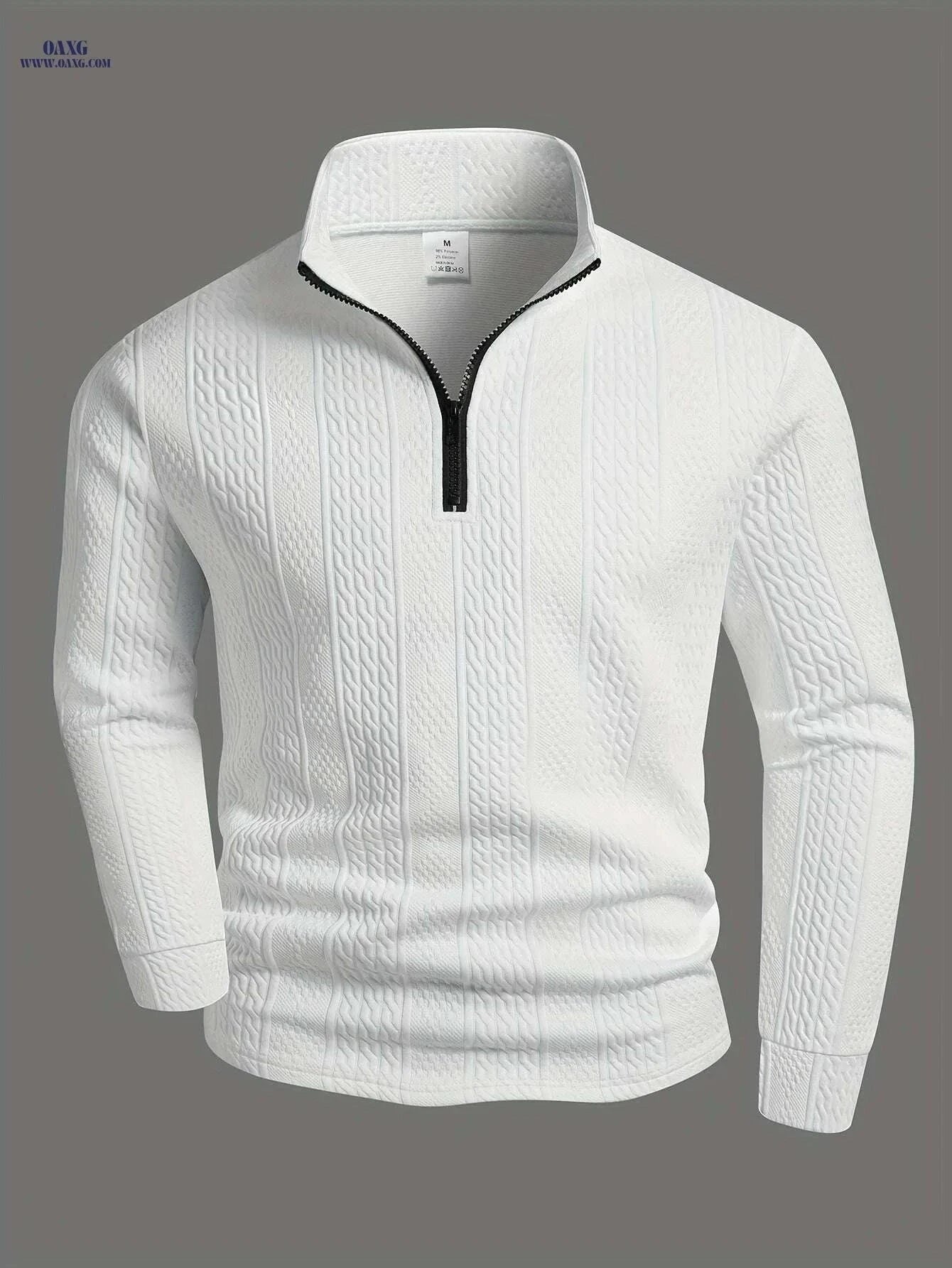 Men's Heavyweight Long Sleeve Shirt - Zipper Front, Casual Style   OAXG White / S