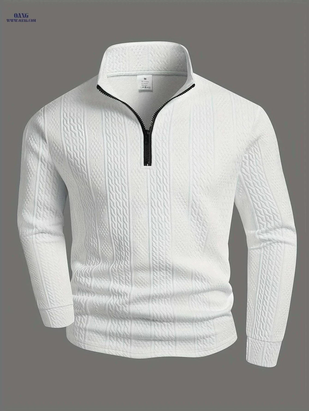 Men's Heavyweight Long Sleeve Shirt - Zipper Front, Casual Style   OAXG White / S