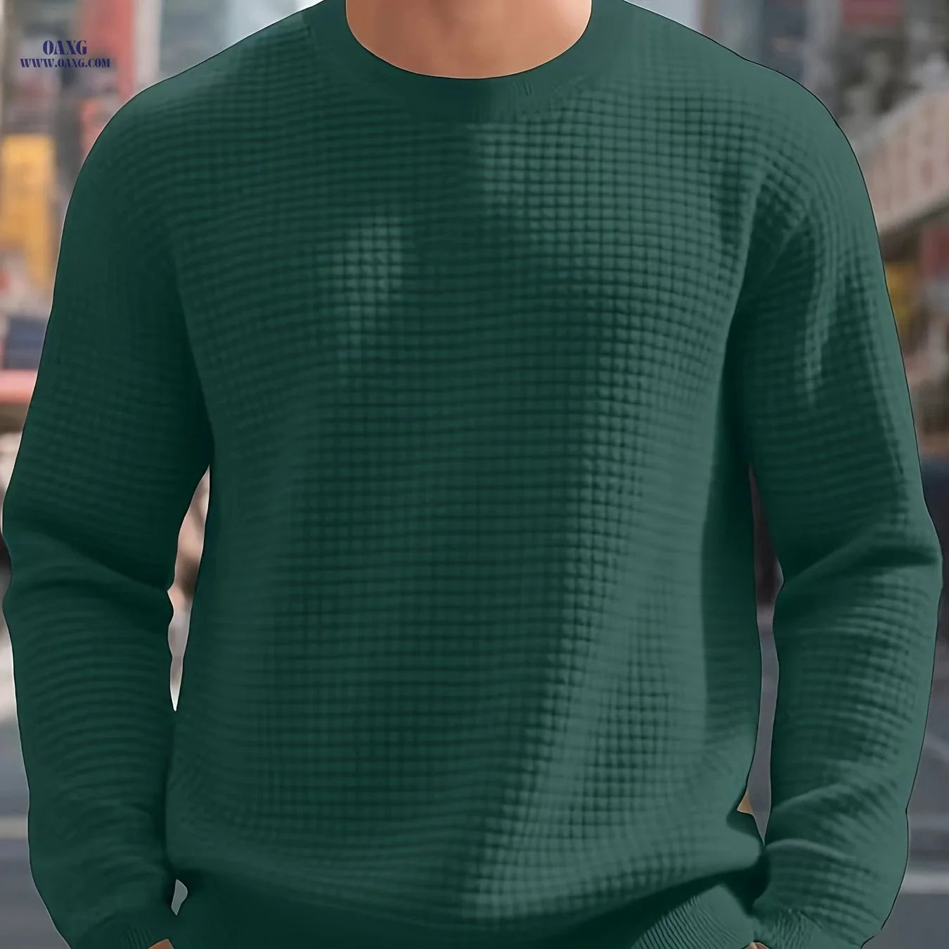 Men's Heavyweight Quilted Sweatshirt - Plaid Crewneck for Warmth   OAXG 