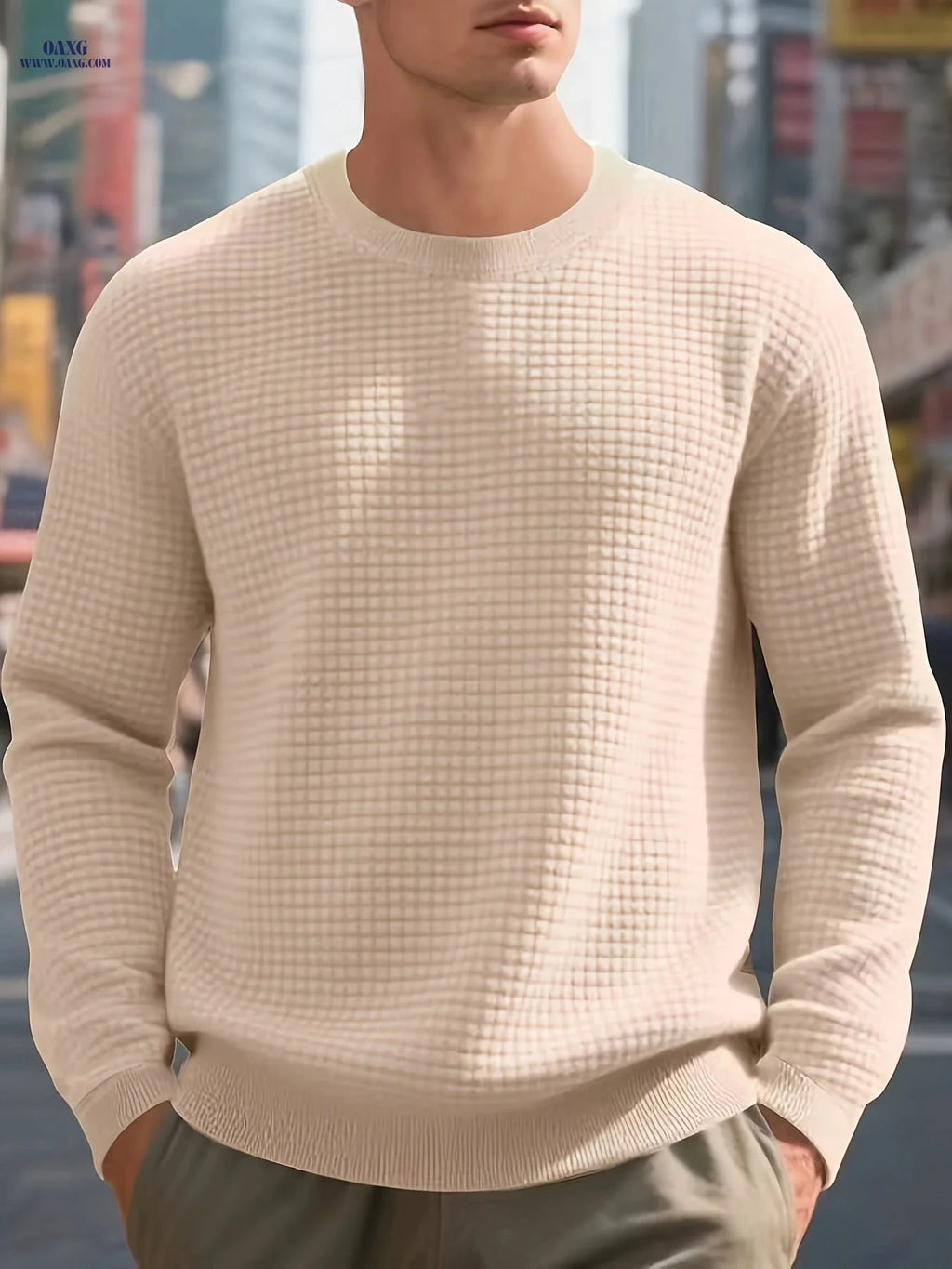 Men's Heavyweight Quilted Sweatshirt - Plaid Crewneck for Warmth   OAXG 