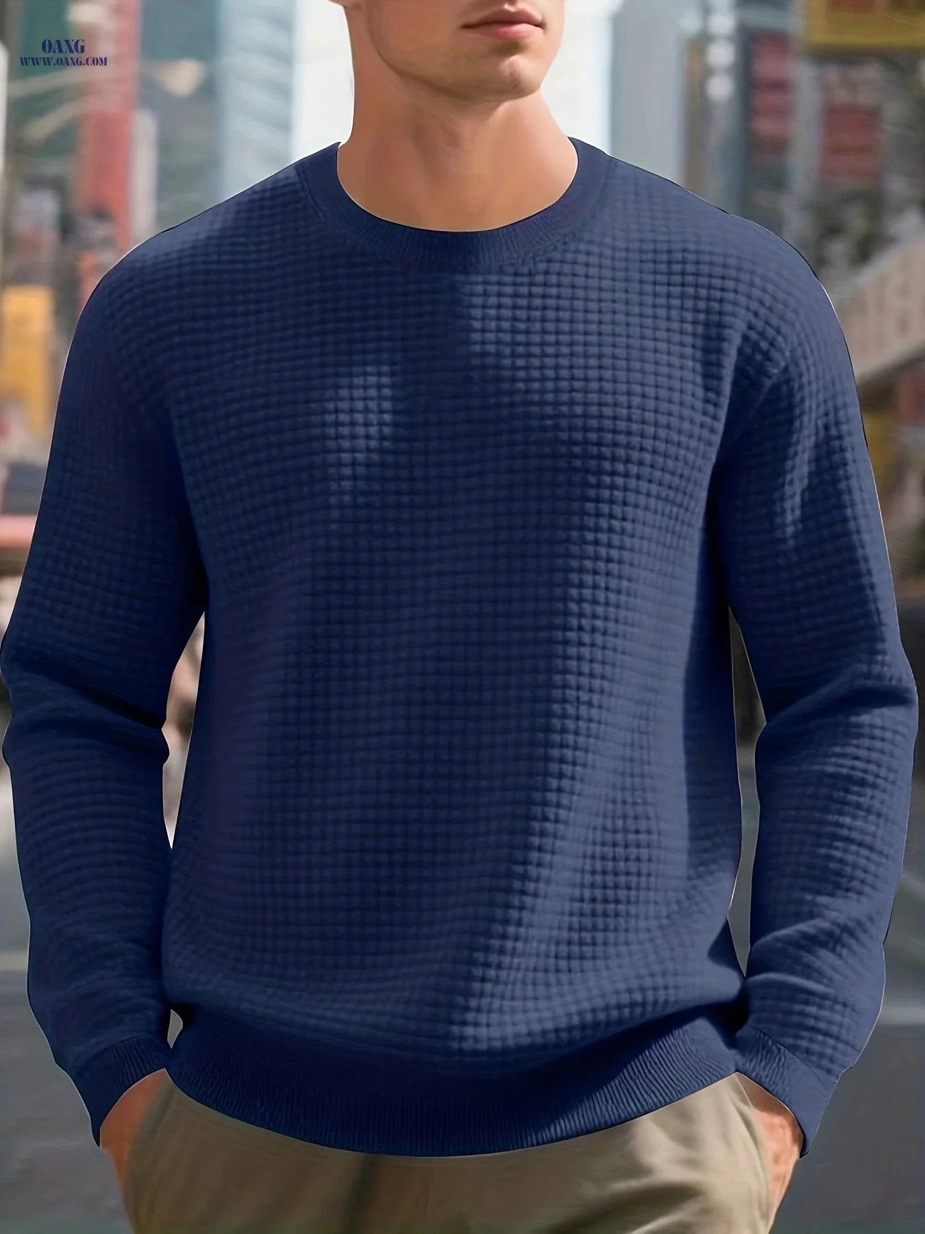 Men's Heavyweight Quilted Sweatshirt - Plaid Crewneck for Warmth   OAXG 
