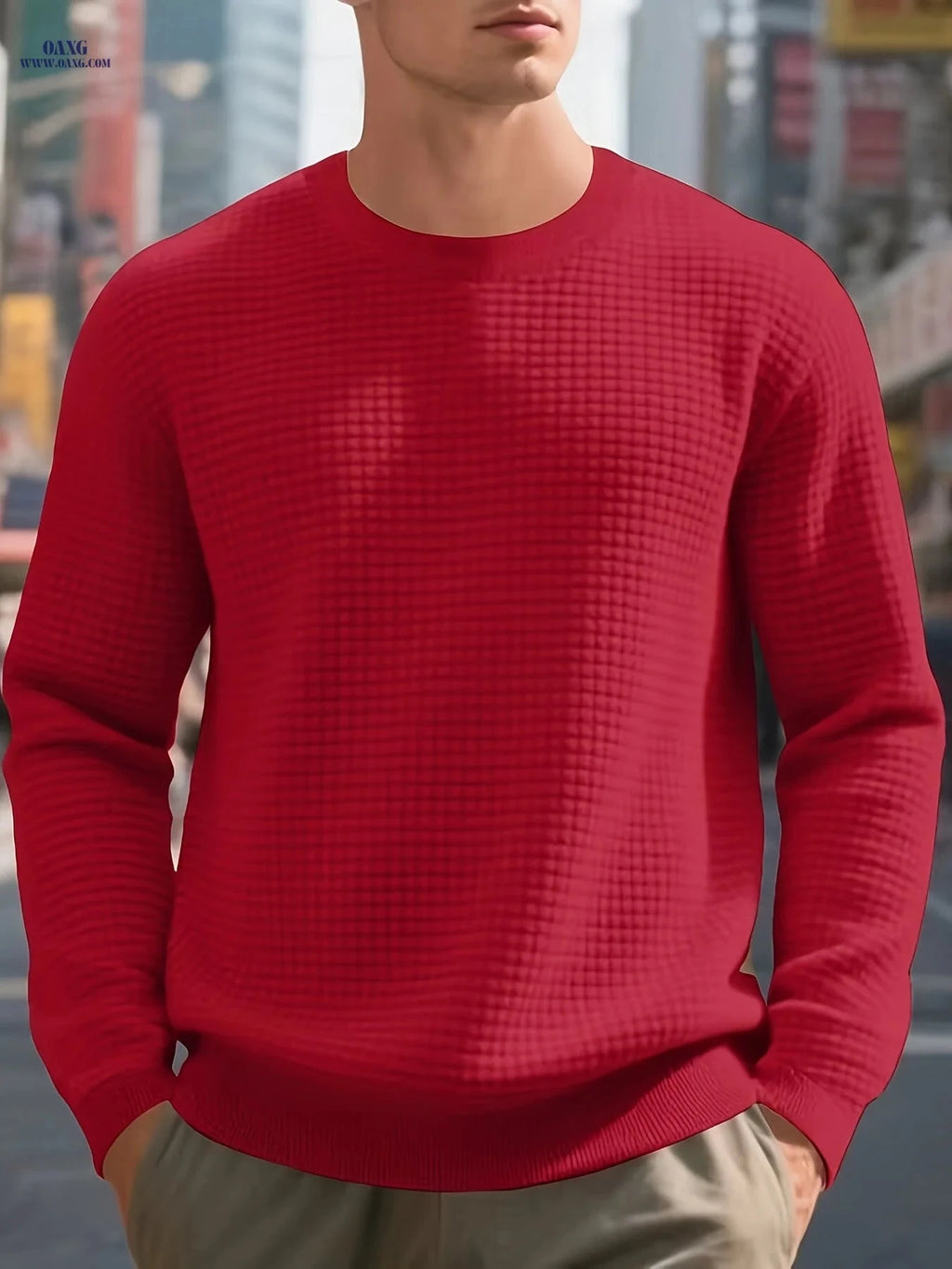 Men's Heavyweight Quilted Sweatshirt - Plaid Crewneck for Warmth   OAXG 
