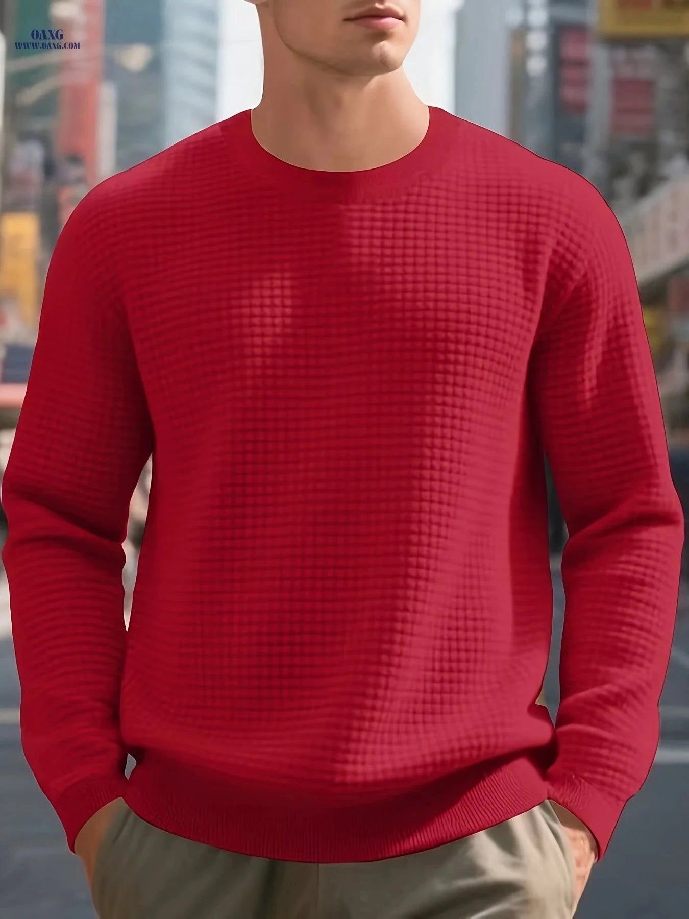 Men's Heavyweight Quilted Sweatshirt - Plaid Crewneck for Warmth   OAXG 