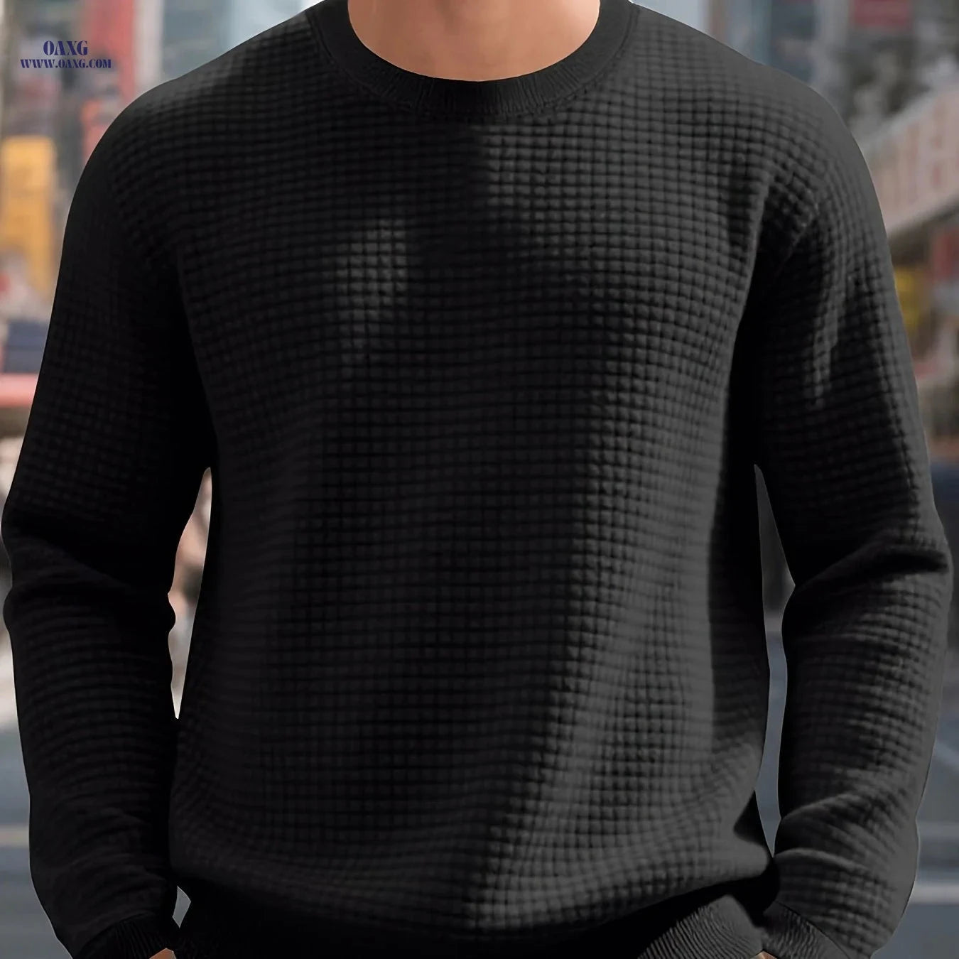 Men's Heavyweight Quilted Sweatshirt - Plaid Crewneck for Warmth   OAXG 