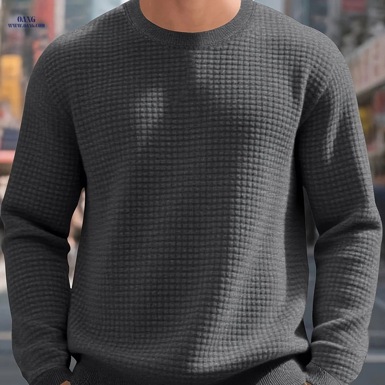 Men's Heavyweight Quilted Sweatshirt - Plaid Crewneck for Warmth   OAXG Dark Gray / FR S