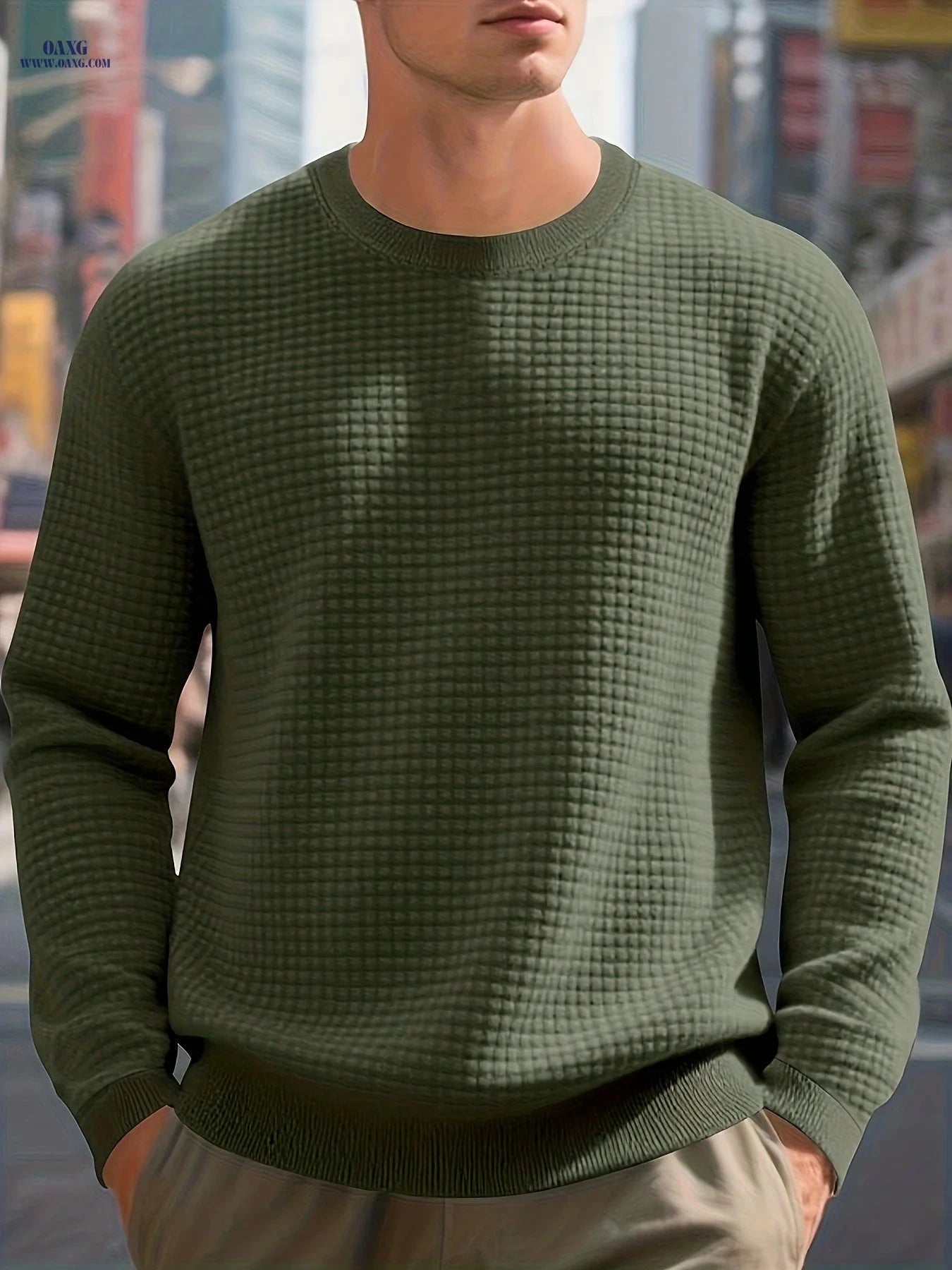 Men's Heavyweight Quilted Sweatshirt - Plaid Crewneck for Warmth   OAXG Dark Gray / FR S
