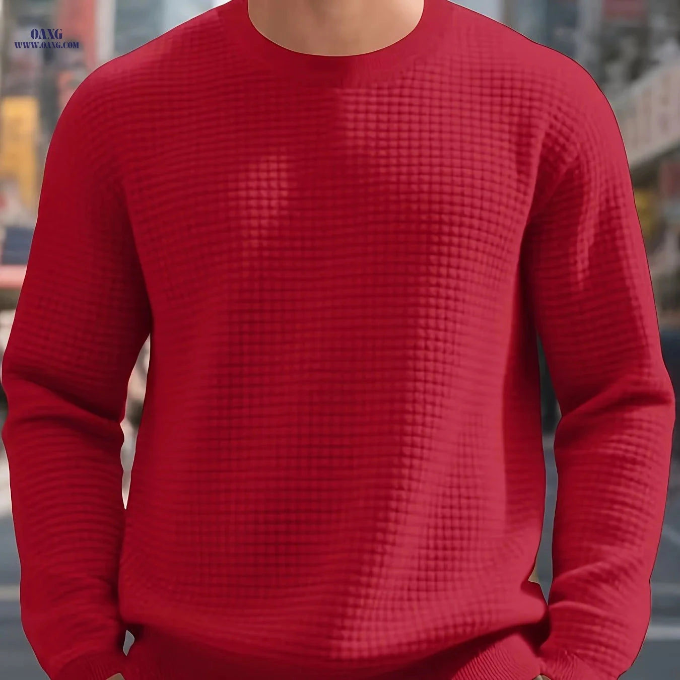 Men's Heavyweight Quilted Sweatshirt - Plaid Crewneck for Warmth   OAXG Dark Gray / FR S