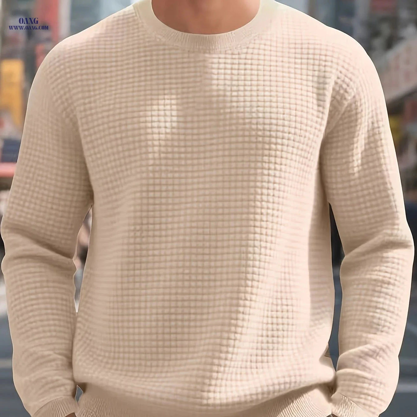 Men's Heavyweight Quilted Sweatshirt - Plaid Crewneck for Warmth   OAXG Dark Gray / FR S