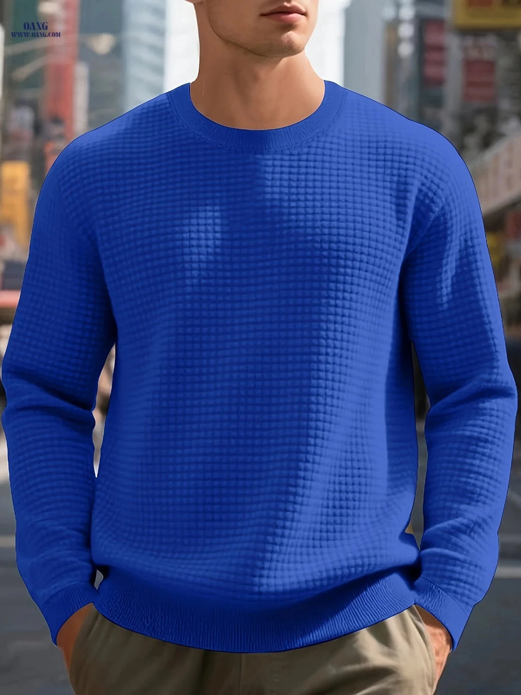Men's Heavyweight Quilted Sweatshirt - Plaid Crewneck for Warmth   OAXG 
