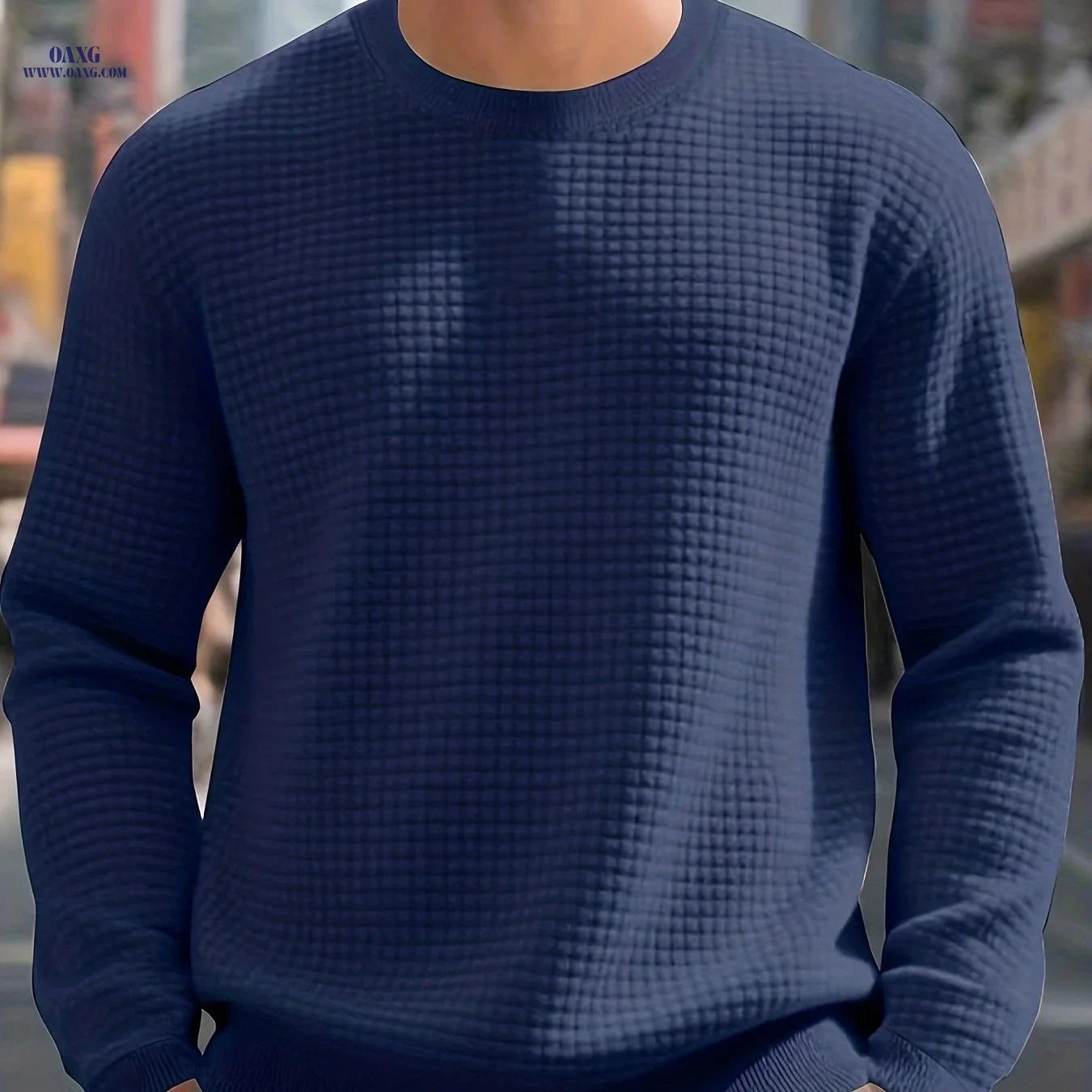 Men's Heavyweight Quilted Sweatshirt - Plaid Crewneck for Warmth   OAXG 