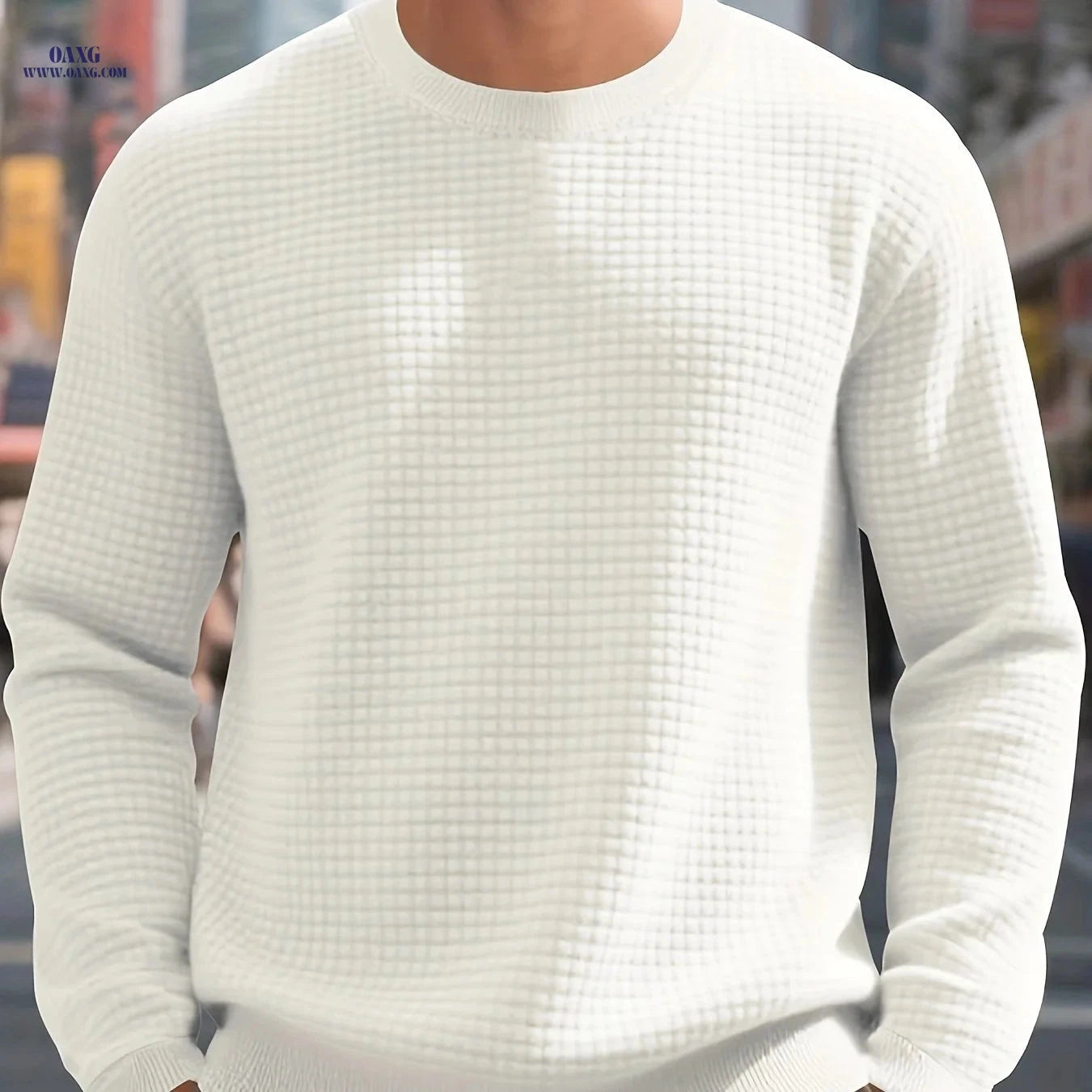 Men's Heavyweight Quilted Sweatshirt - Plaid Crewneck for Warmth   OAXG 