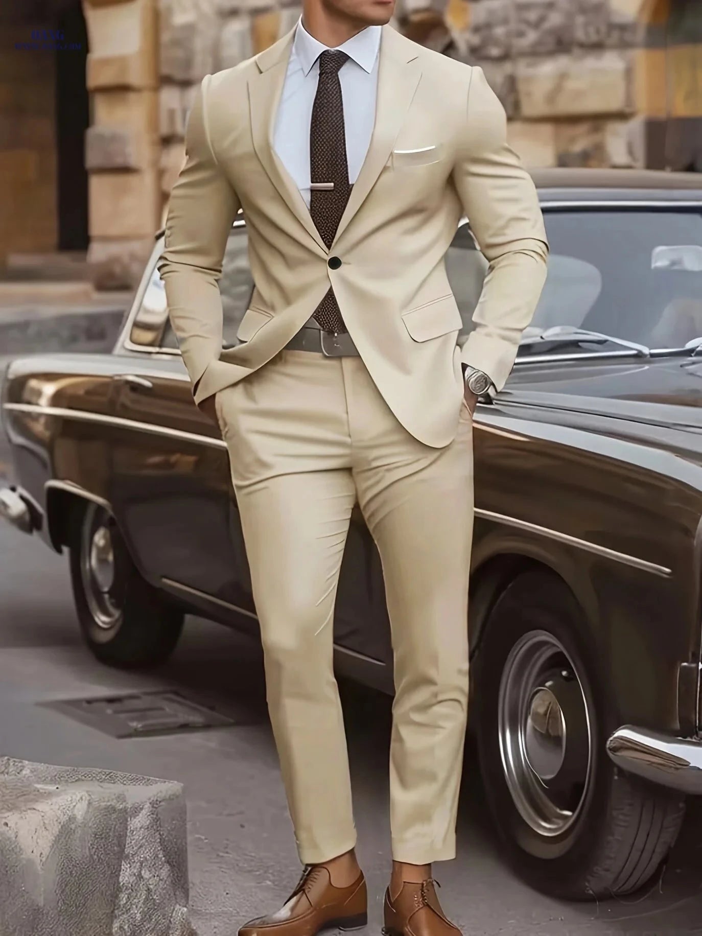 Men's High-End 2pcs Suit Set - Fashionable for Weddings & Parties   OAXG 