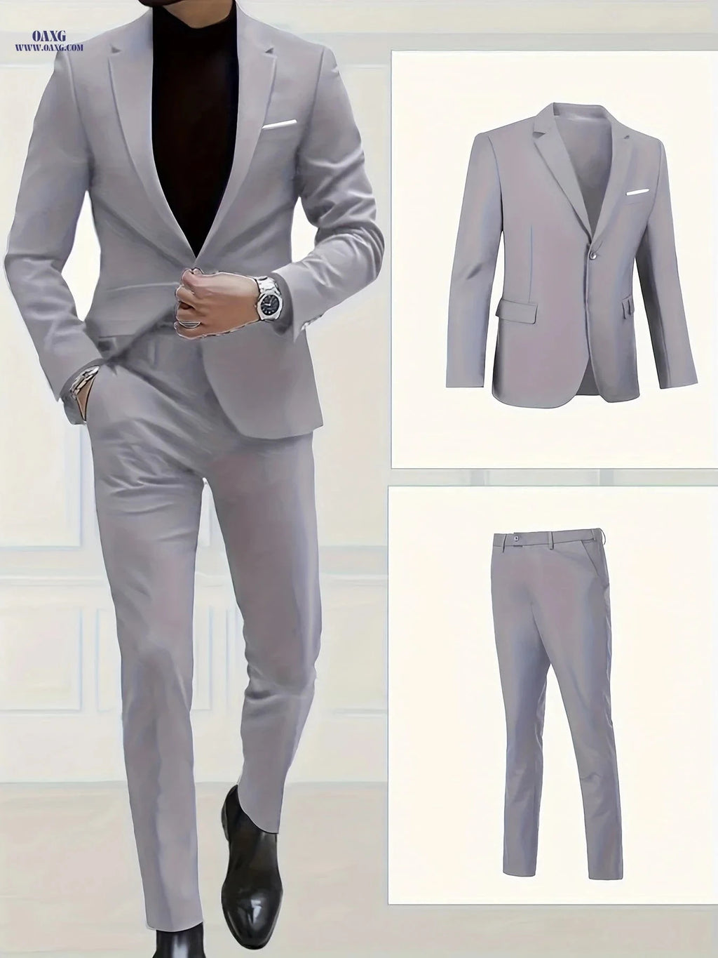 Men's High-End 2pcs Suit Set - Fashionable for Weddings & Parties   OAXG Beige / FR XXS