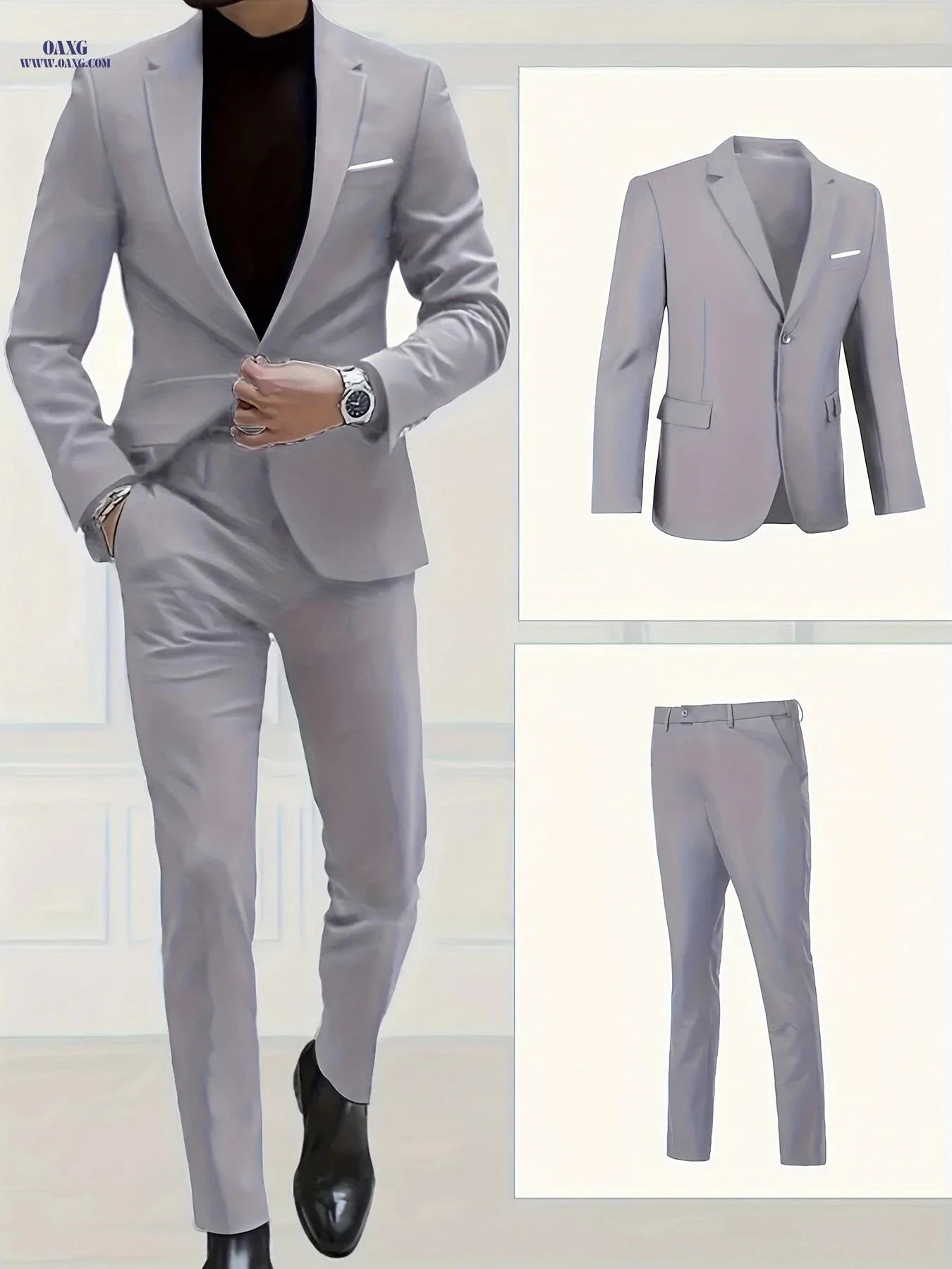Men's High-End 2pcs Suit Set - Fashionable for Weddings & Parties   OAXG Beige / FR XXS