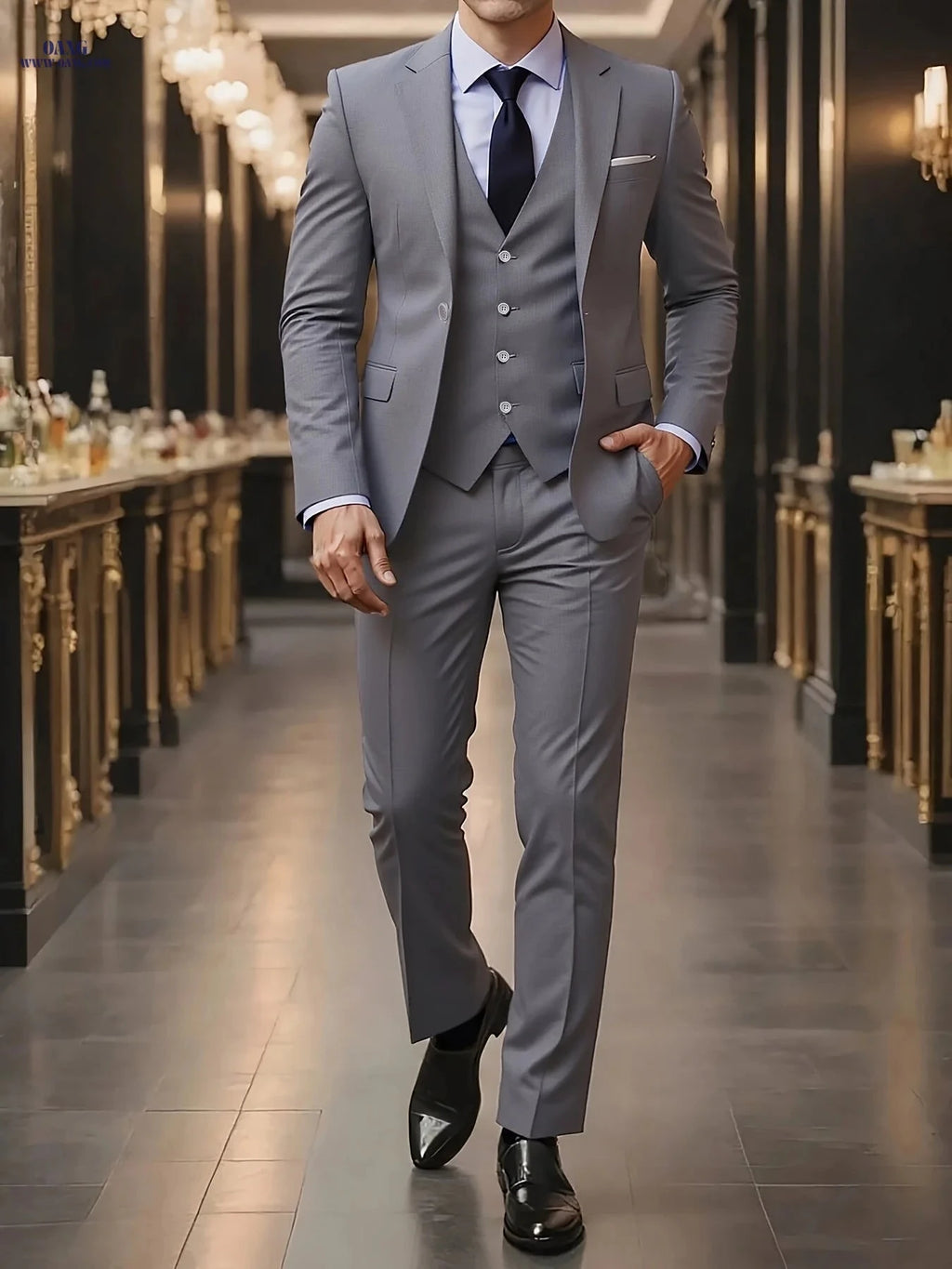 Men’s High-End 3-Piece Suit Set - Notched Lapel, Formal Attire   OAXG Burgundy / FR XXS