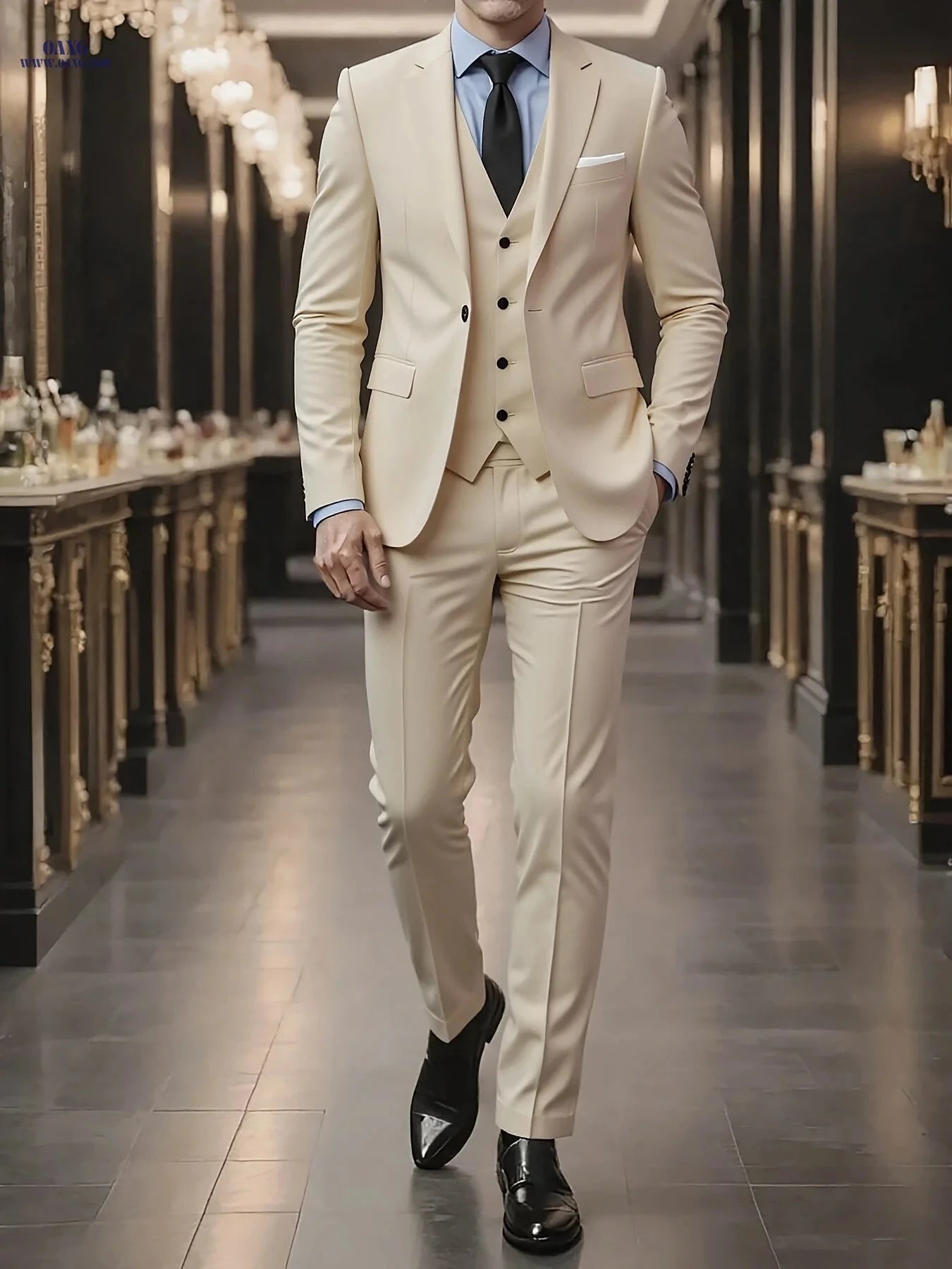 Men’s High-End 3-Piece Suit Set - Notched Lapel, Formal Attire   OAXG 