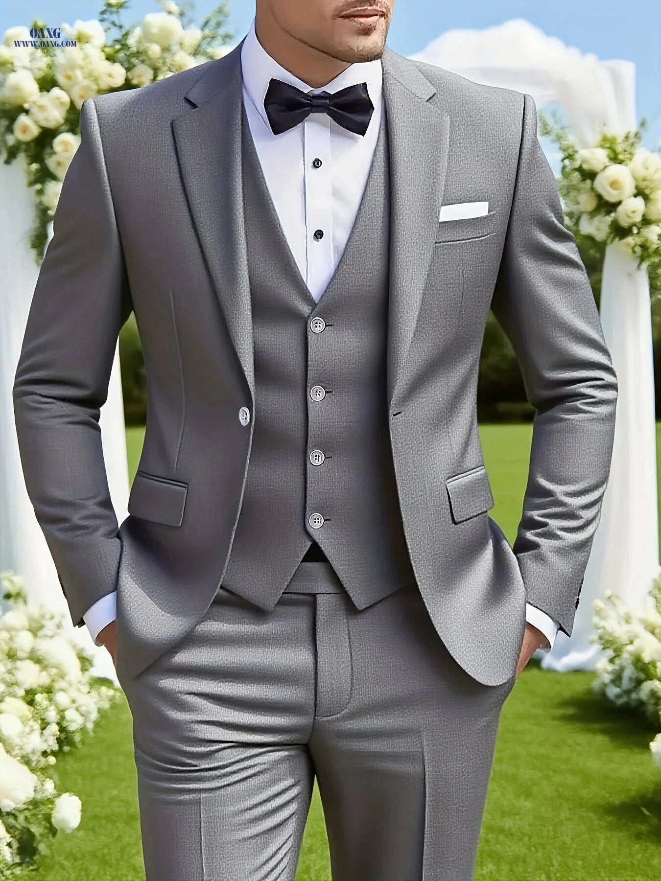 Men's High-End 3-Piece Suit Set - Vest, Trousers, Formal Attire   OAXG 