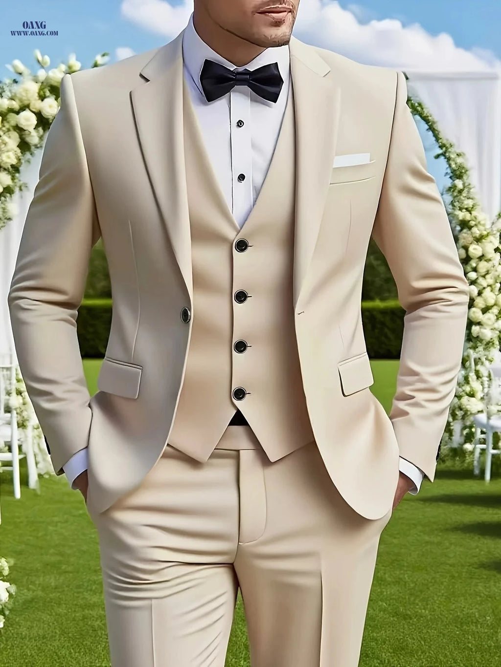 Men's High-End 3-Piece Suit Set - Vest, Trousers, Formal Attire   OAXG 