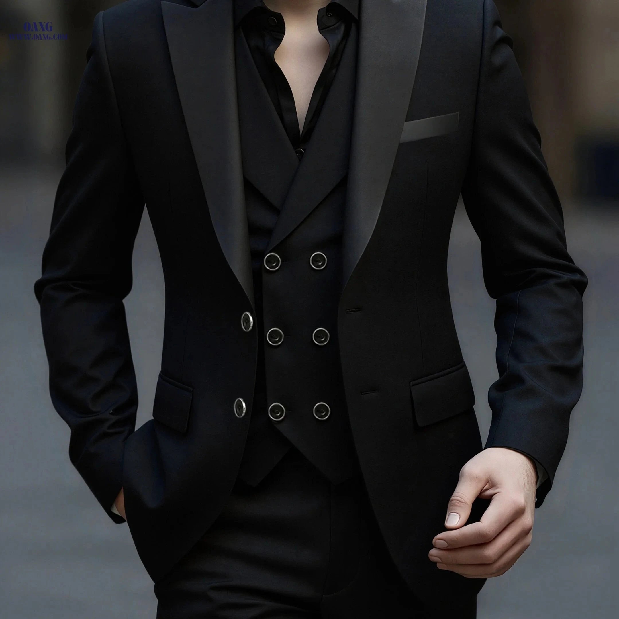 Men's High-End 3pcs Suit Set - Jacket, Pants & Vest for Events   OAXG 