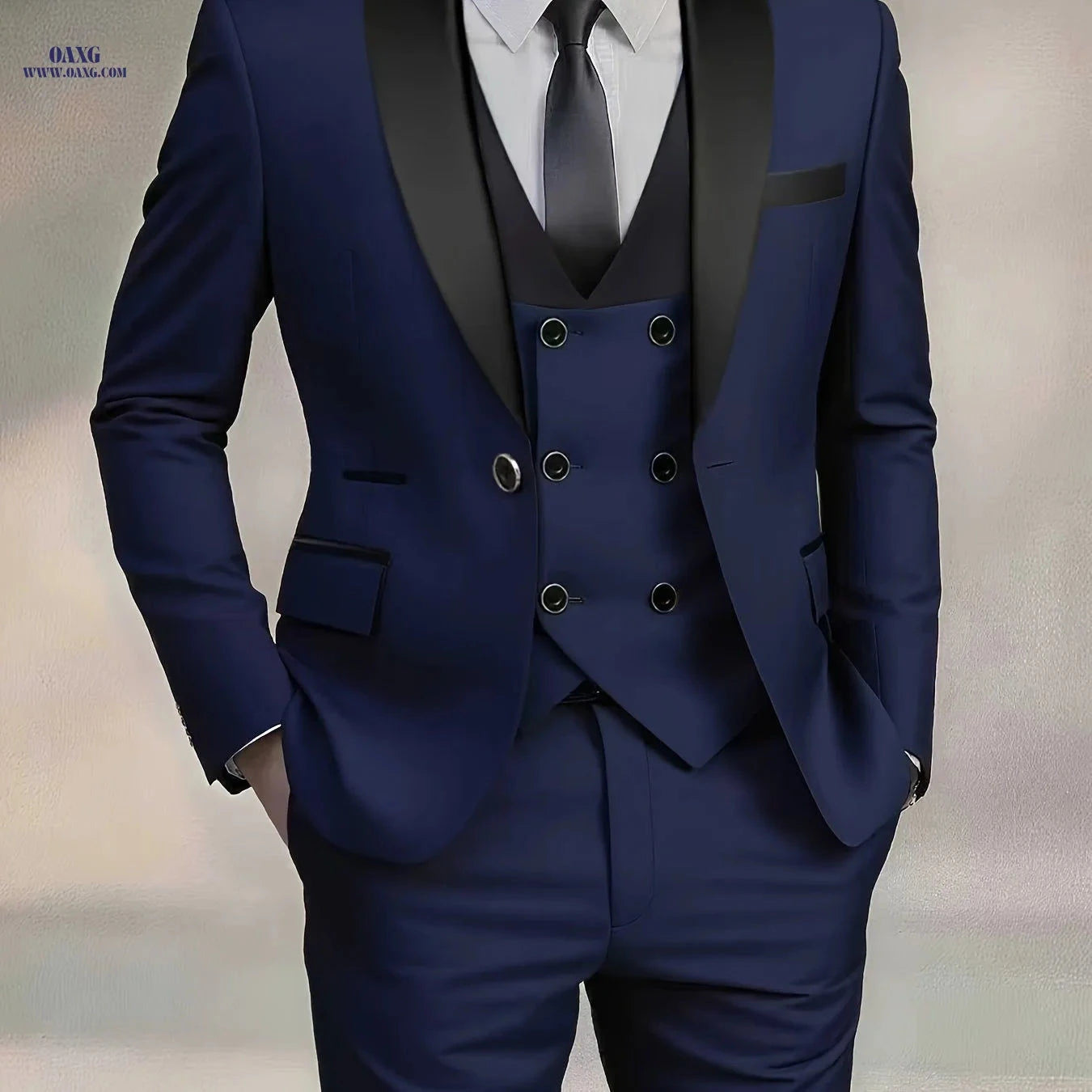 Men's High-End 3pcs Suit Set - Pea Coat, Vest, and Pants for Formal Wear   OAXG Beige / FR XXS