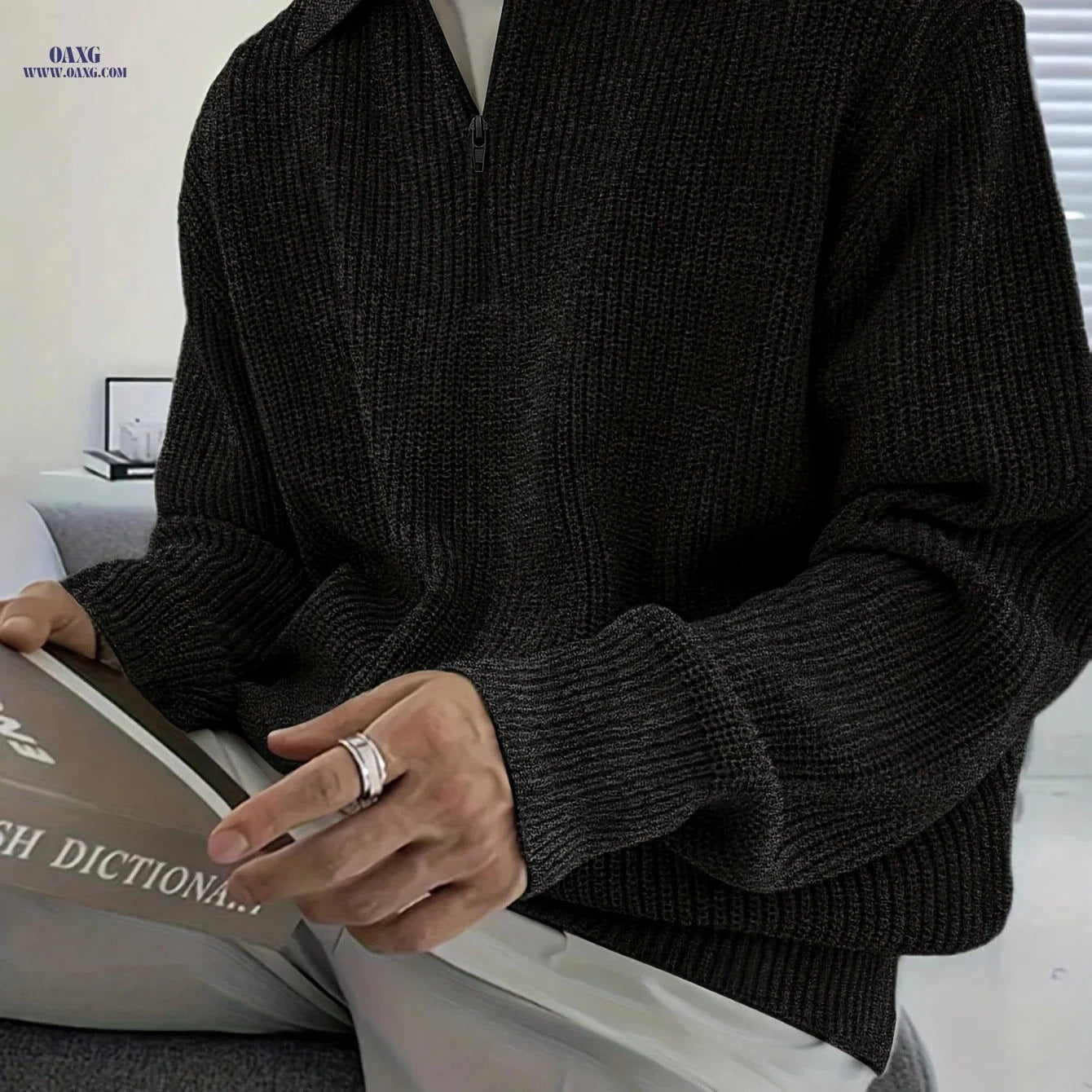 Men's High-End Half Zip Sweater - Slim Fit Casual Knit Top   OAXG 