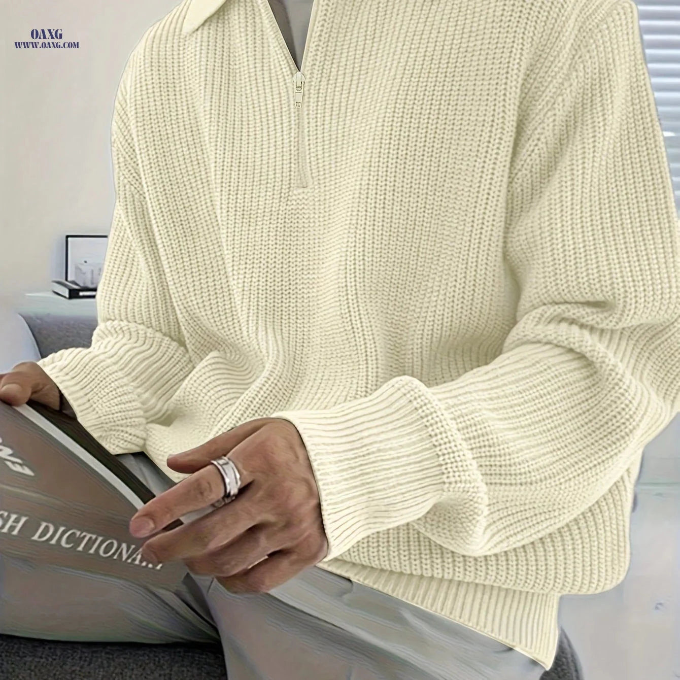 Men's High-End Half Zip Sweater - Slim Fit Casual Knit Top   OAXG Black / FR M