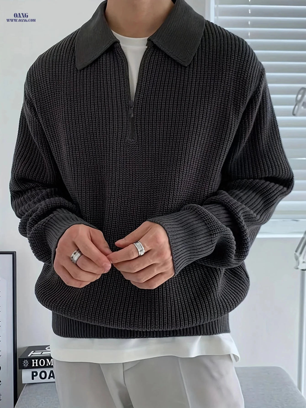 Men's High-End Half Zip Sweater - Slim Fit Casual Knit Top   OAXG 