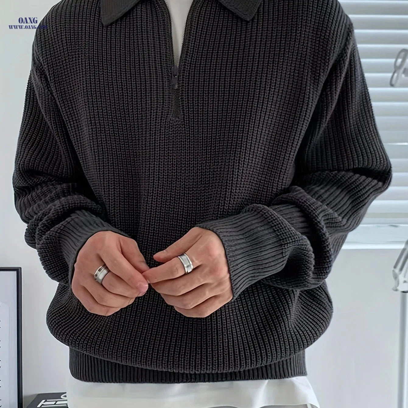 Men's High-End Half Zip Sweater - Slim Fit Casual Knit Top   OAXG 