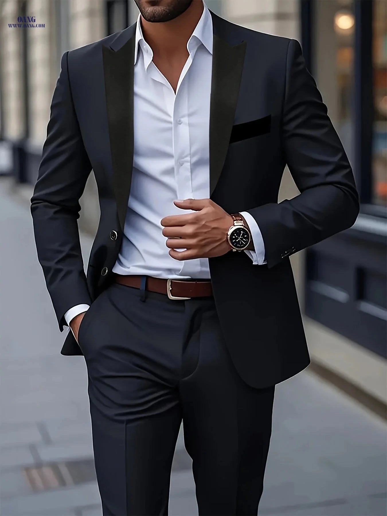 Men's High-End Two-Piece Suit - Formal Jacket & Pants Set   OAXG Burgundy / FR XS