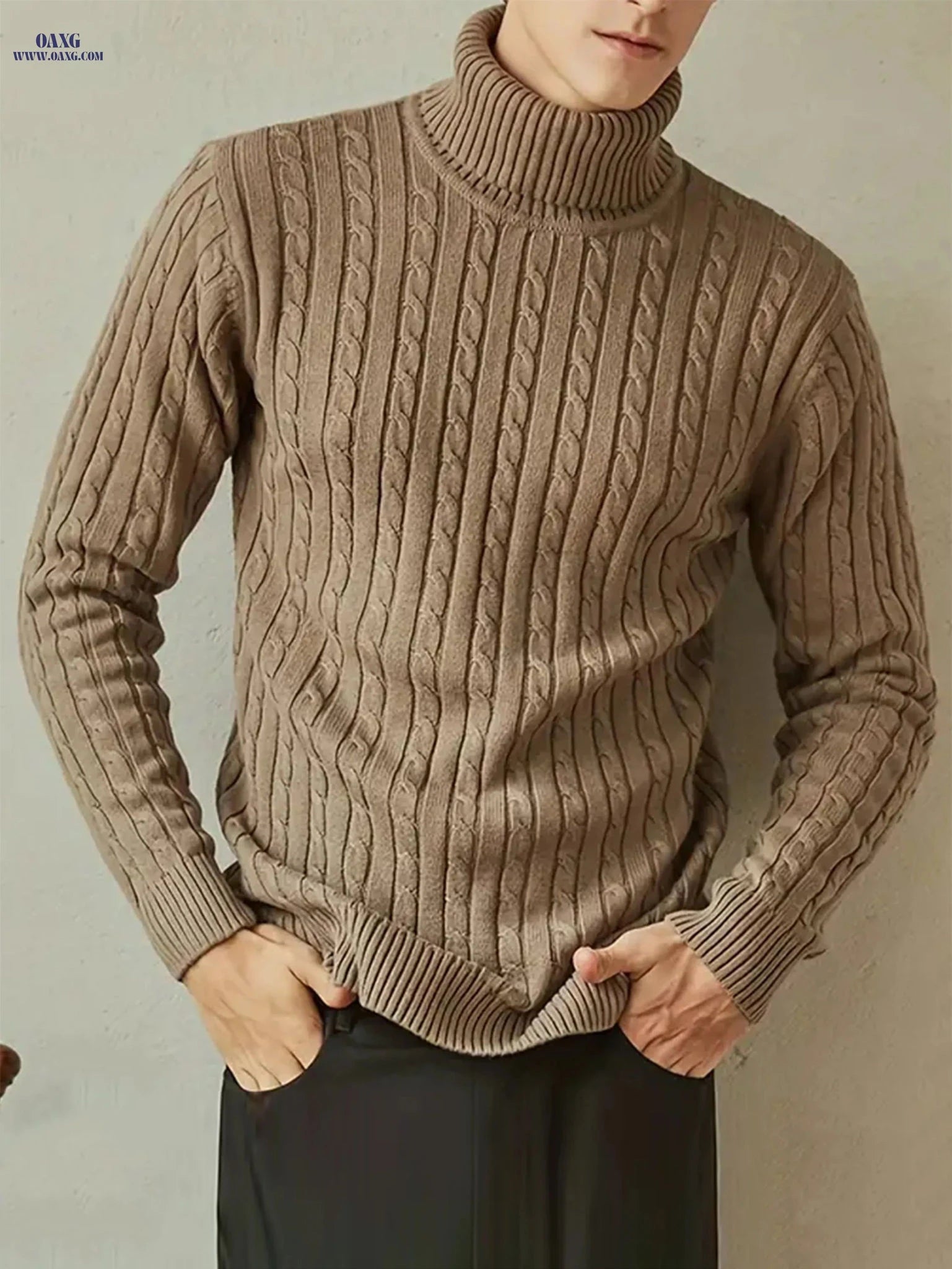 Men's High-Neck Cable Knit Casual Sweater - Autumn & Winter Fashion   OAXG 