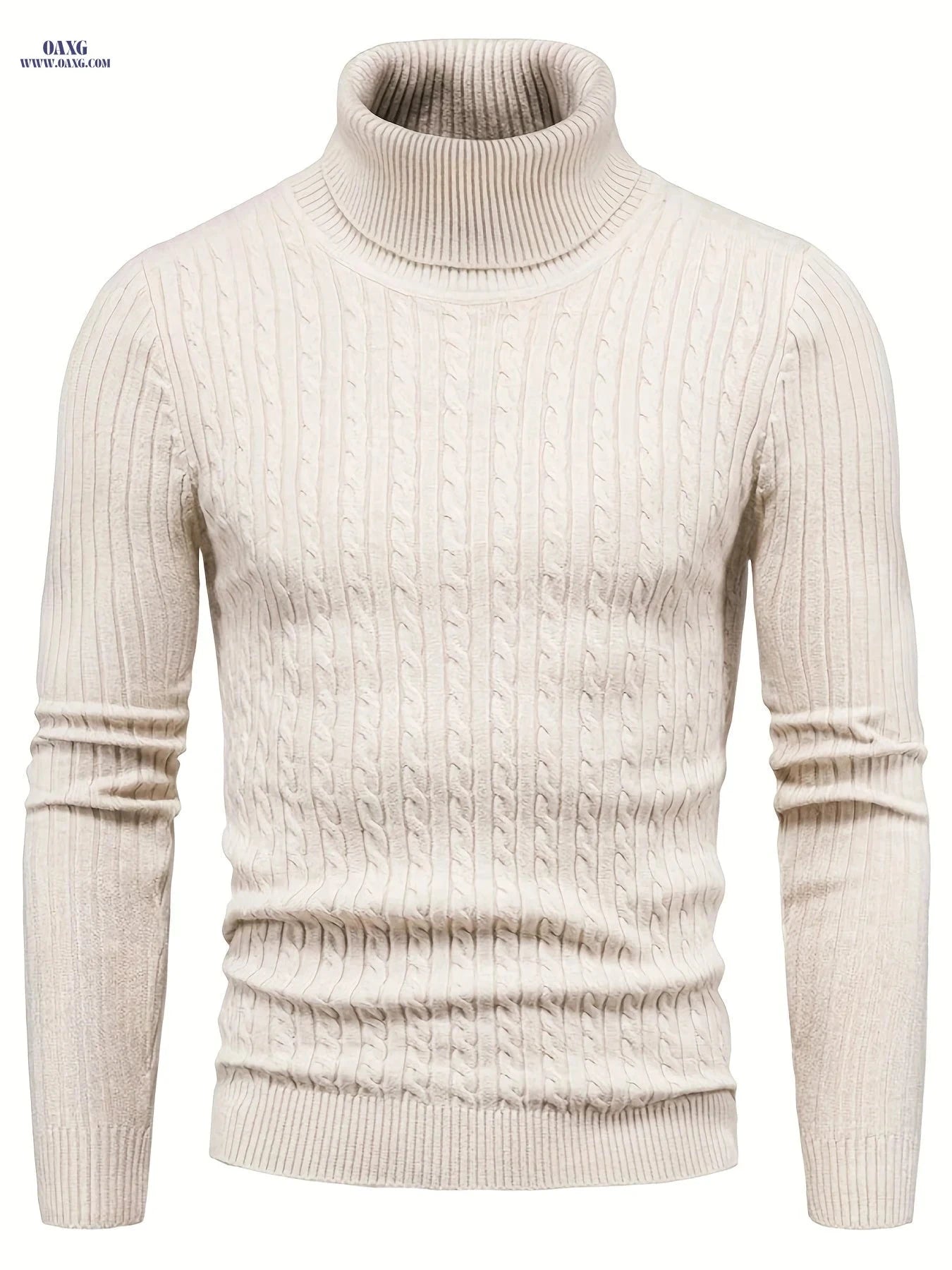 Men's High-Neck Cable Knit Casual Sweater - Autumn & Winter Fashion   OAXG 