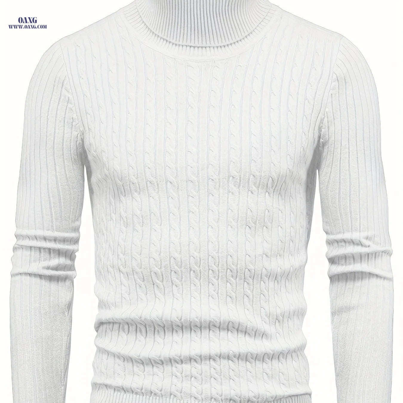 Men's High-Neck Cable Knit Casual Sweater - Autumn & Winter Fashion   OAXG Beige / FR XS