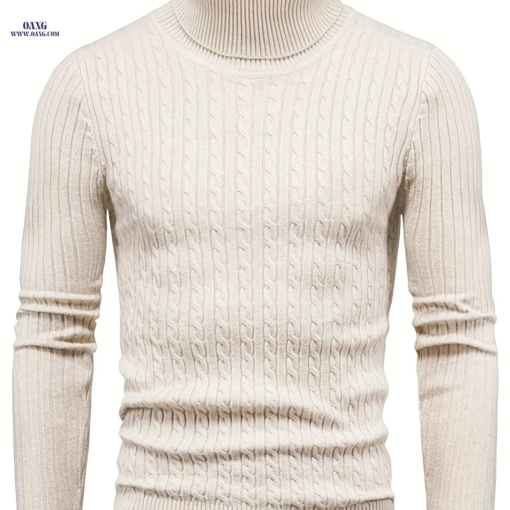 Men's High-Neck Cable Knit Casual Sweater - Autumn & Winter Fashion   OAXG 