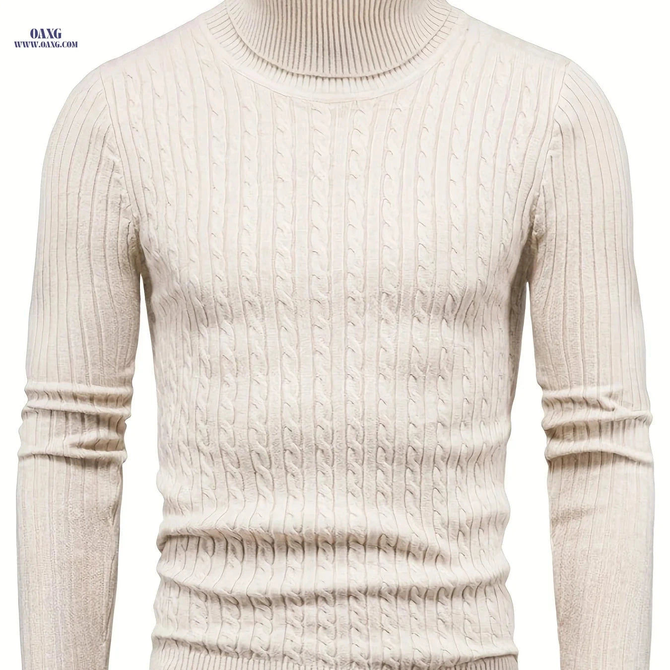 Men's High-Neck Cable Knit Casual Sweater - Autumn & Winter Fashion   OAXG 