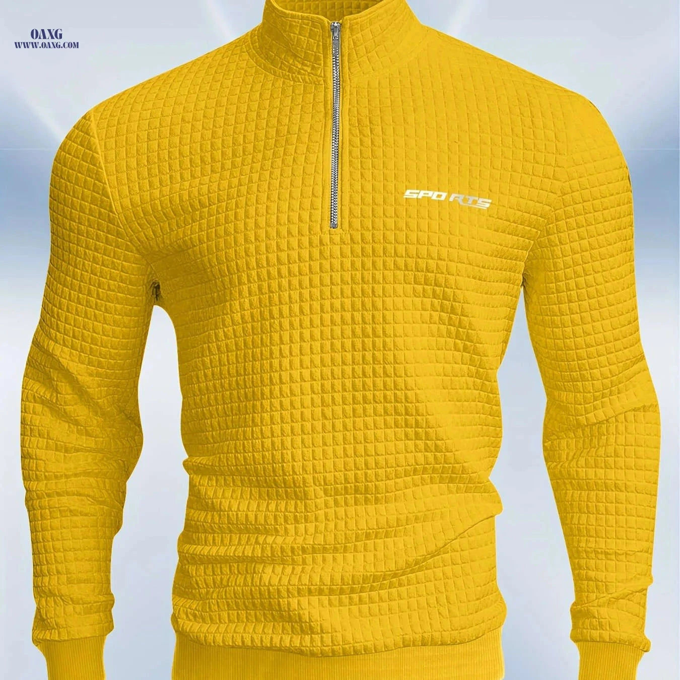 Men's High-Neck Sports Sweatshirt - Half Zipper & Checkered Design   OAXG 