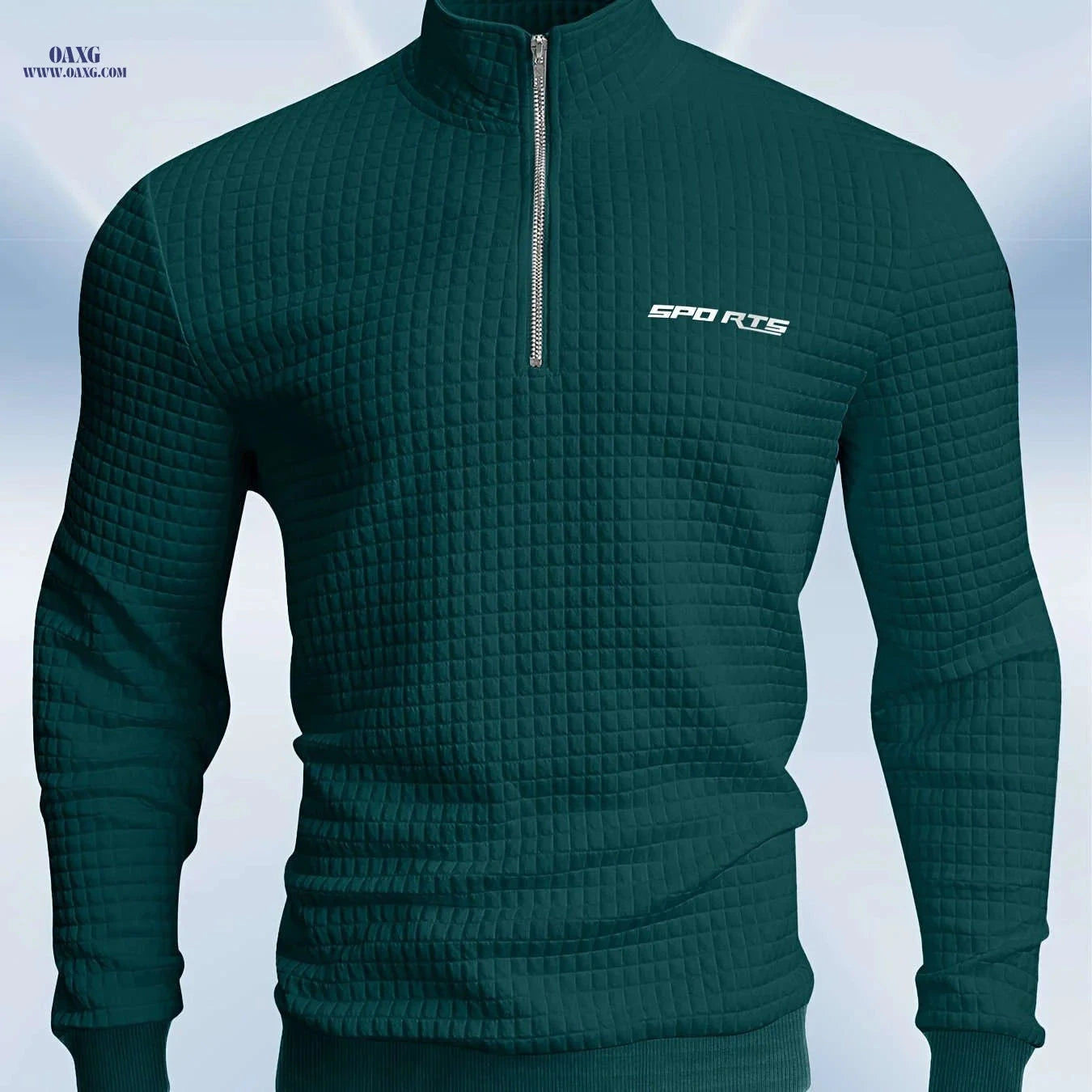 Men's High-Neck Sports Sweatshirt - Half Zipper & Checkered Design   OAXG 