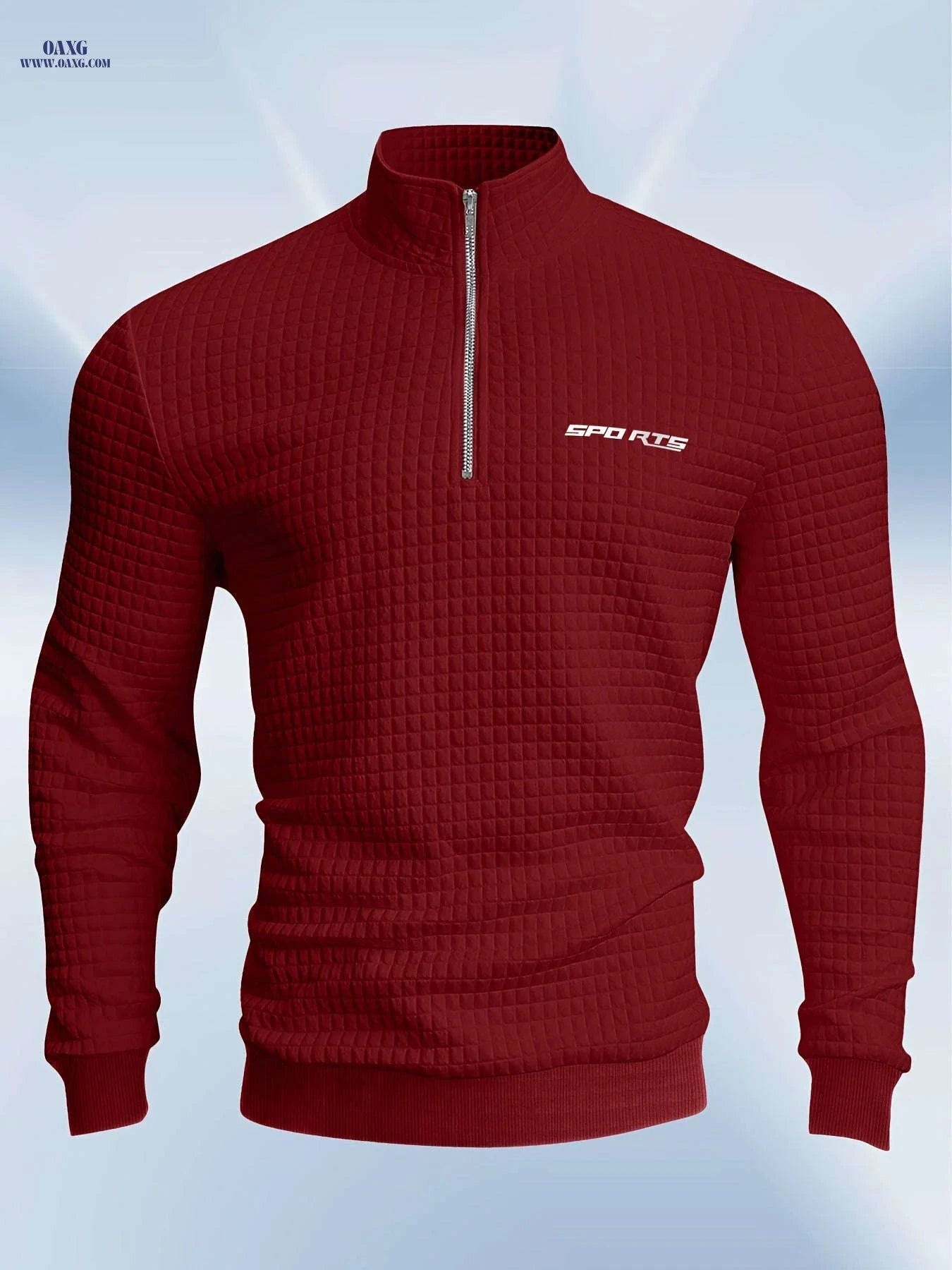 Men's High-Neck Sports Sweatshirt - Half Zipper & Checkered Design   OAXG 