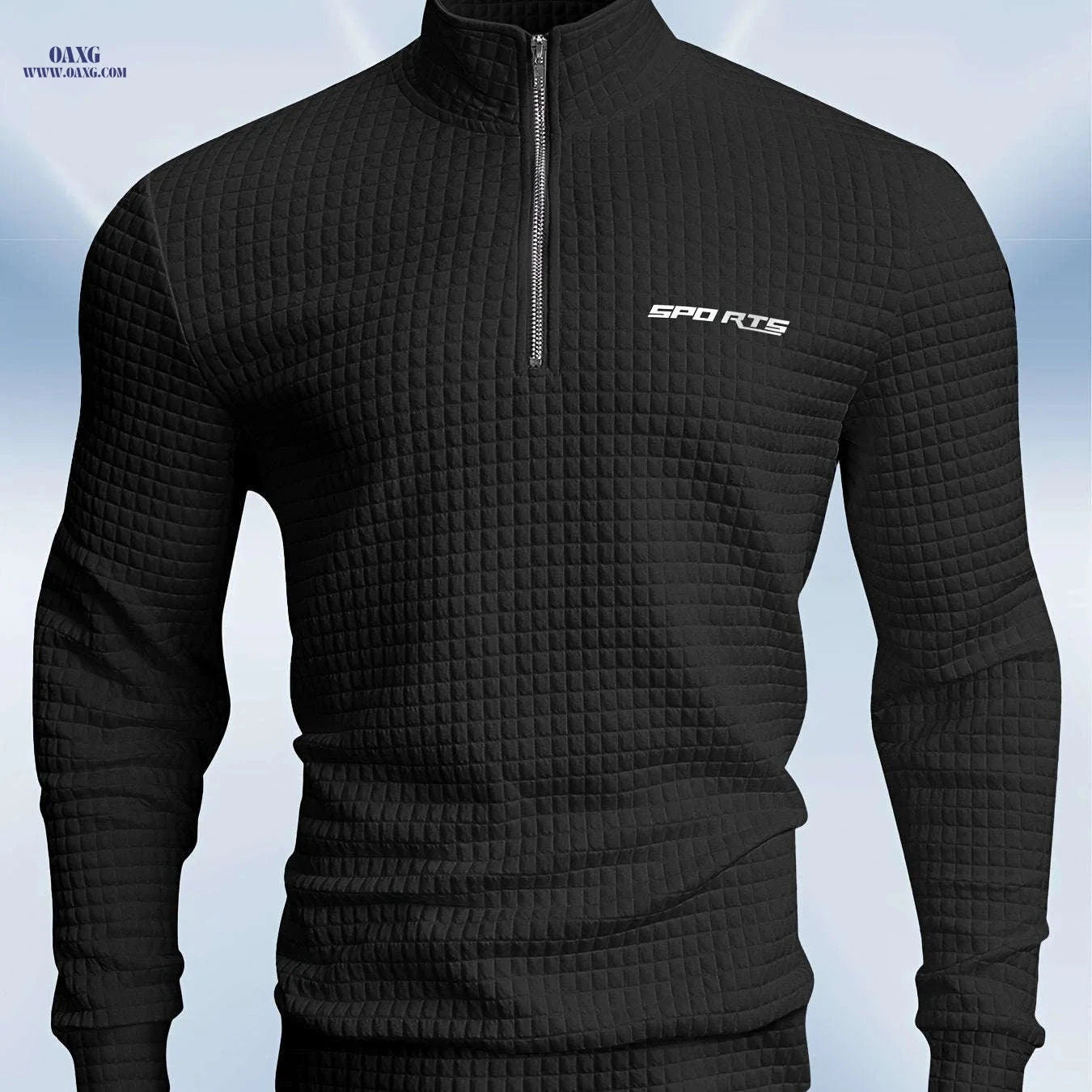 Men's High-Neck Sports Sweatshirt - Half Zipper & Checkered Design   OAXG 