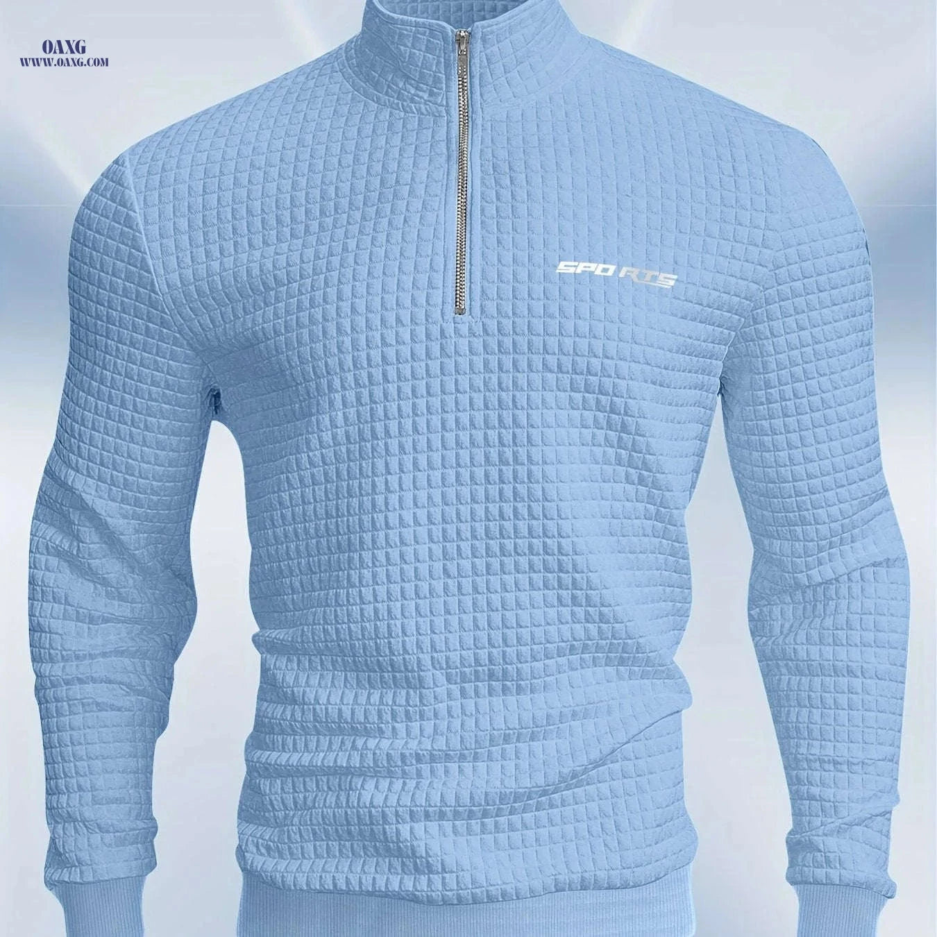 Men's High-Neck Sports Sweatshirt - Half Zipper & Checkered Design   OAXG 