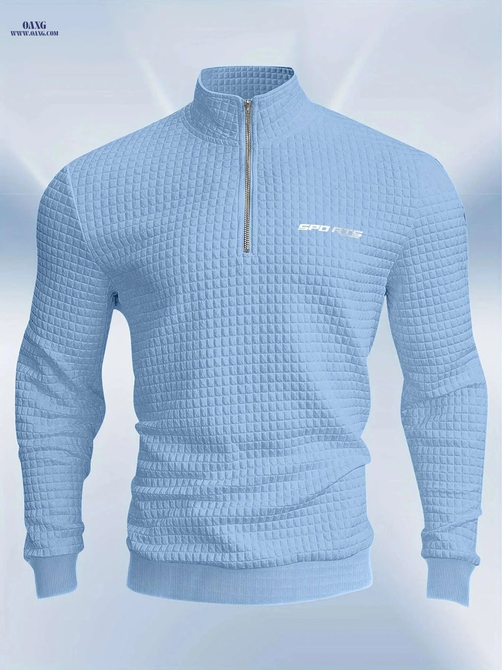 Men's High-Neck Sports Sweatshirt - Half Zipper & Checkered Design   OAXG Red / FR S
