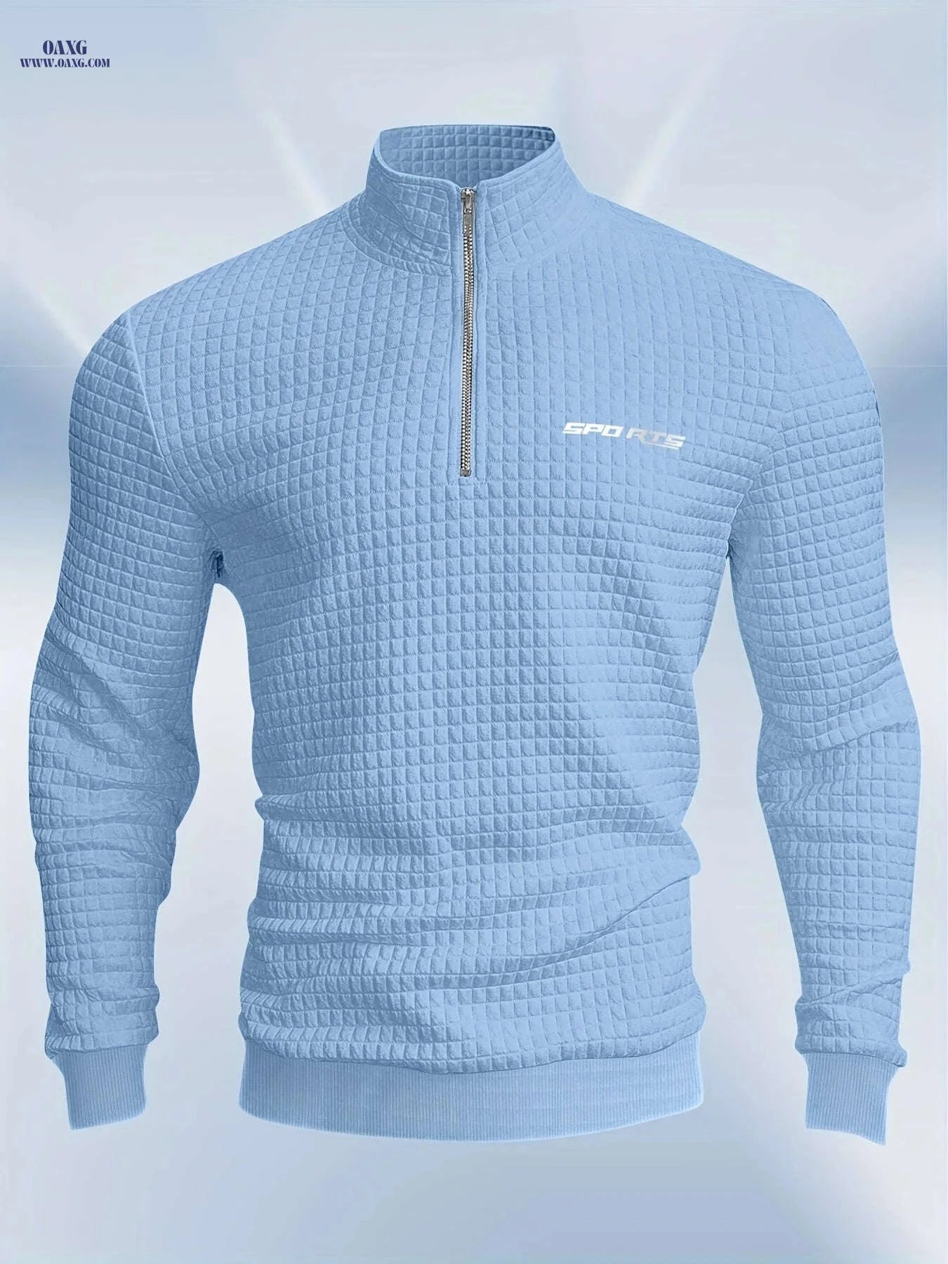 Men's High-Neck Sports Sweatshirt - Half Zipper & Checkered Design   OAXG Red / FR S