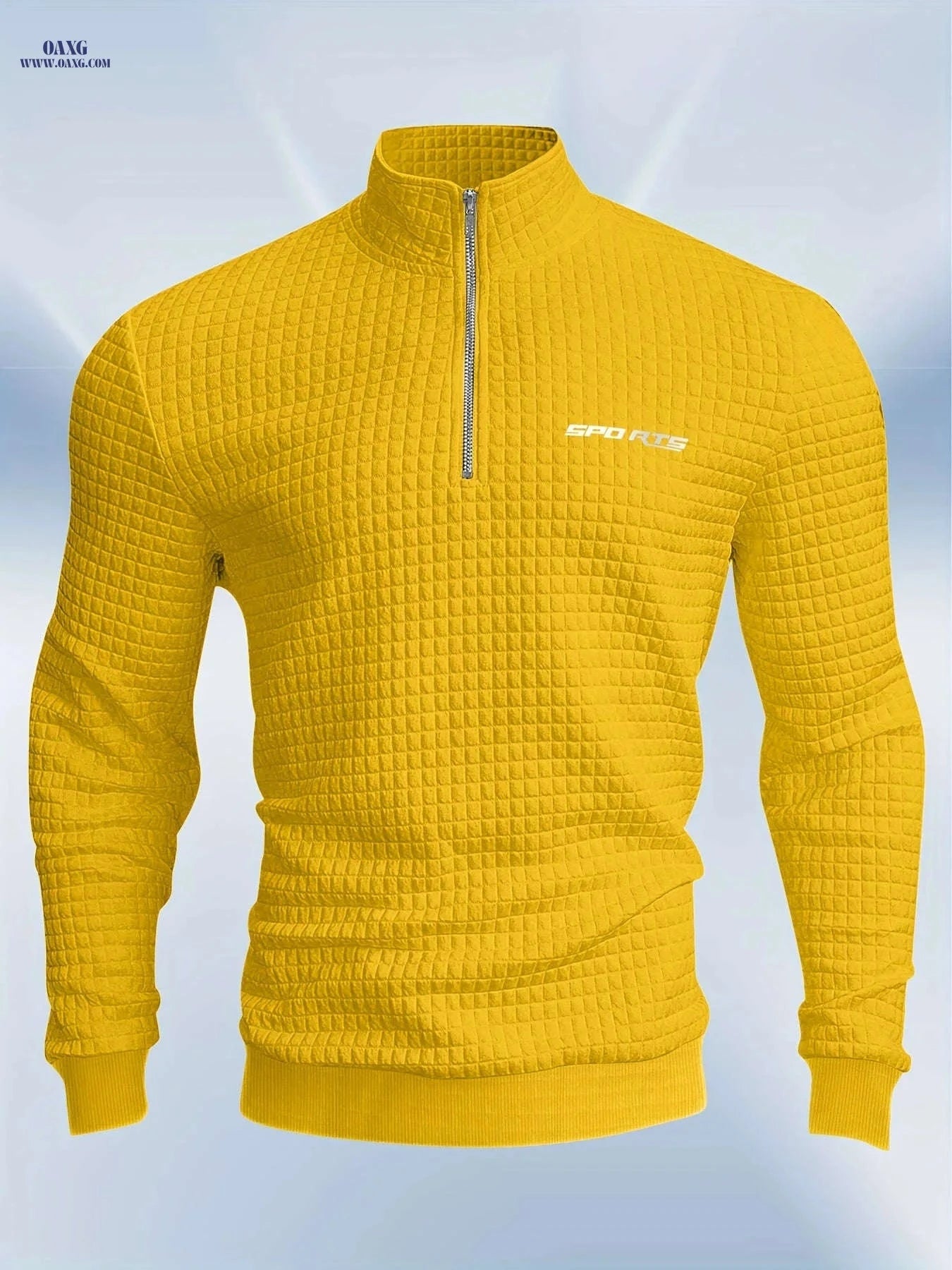 Men's High-Neck Sports Sweatshirt - Half Zipper & Checkered Design   OAXG Red / FR S