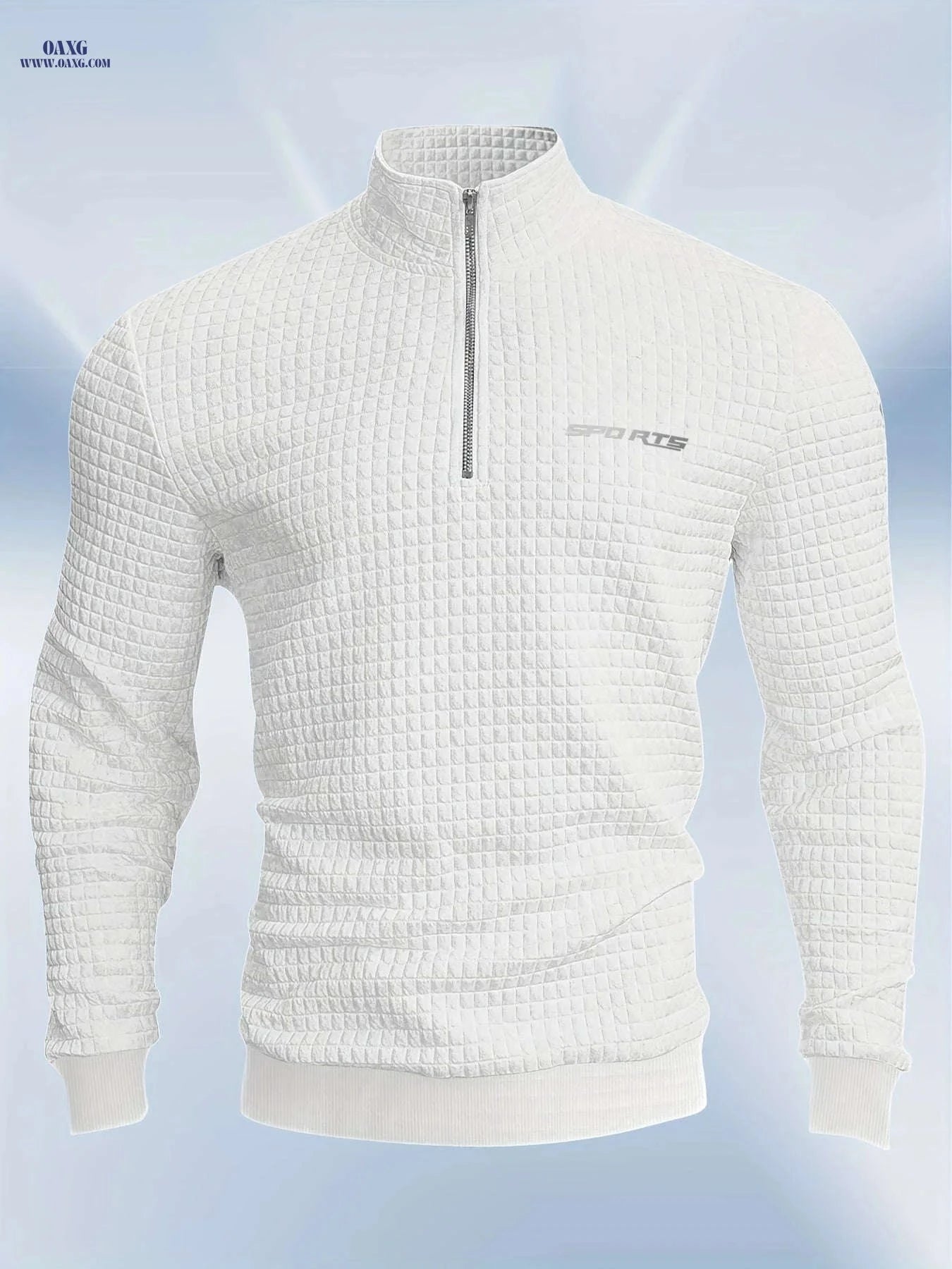 Men's High-Neck Sports Sweatshirt - Half Zipper & Checkered Design   OAXG 