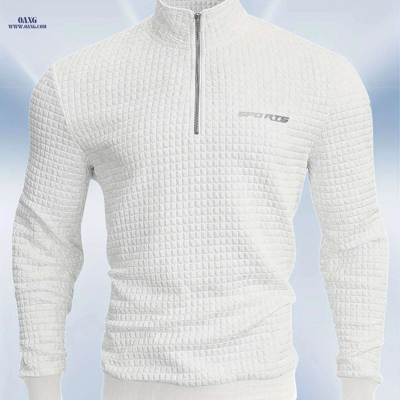 Men's High-Neck Sports Sweatshirt - Half Zipper & Checkered Design   OAXG 