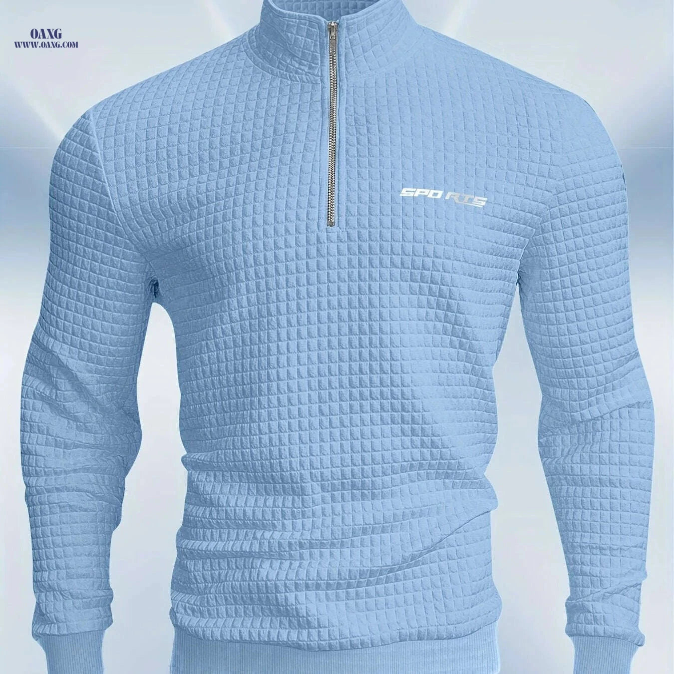 Men's High-Neck Sweatshirt with Half Zipper - Checkered Pattern   OAXG 