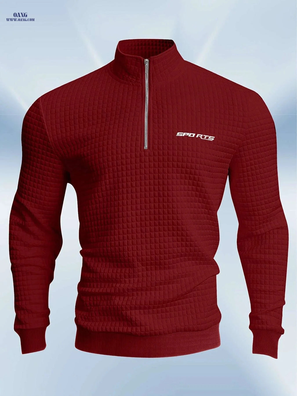 Men's High-Neck Sweatshirt with Half Zipper - Checkered Pattern   OAXG 