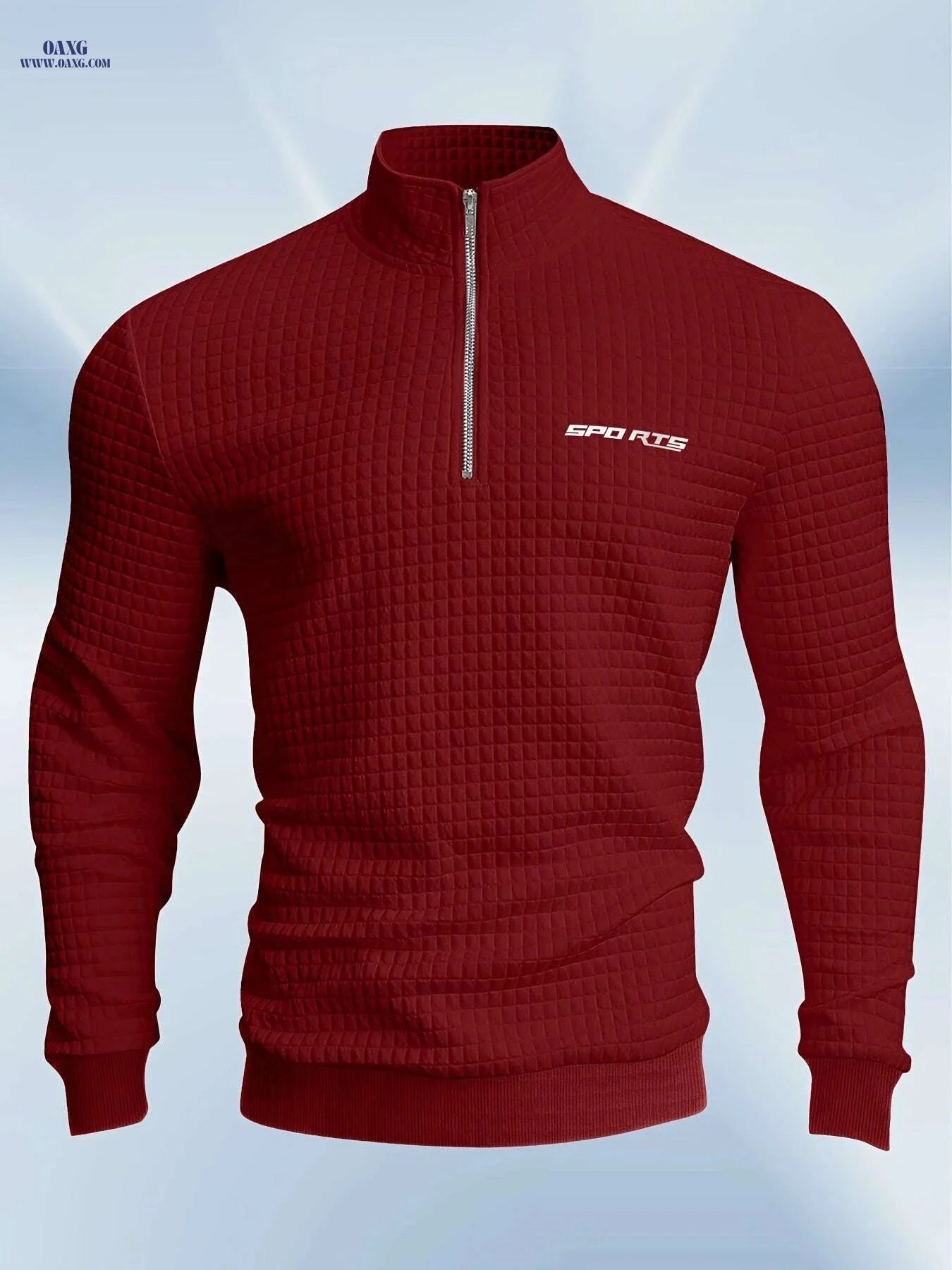 Men's High-Neck Sweatshirt with Half Zipper - Checkered Pattern   OAXG 