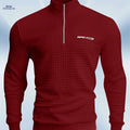 Men's High-Neck Sweatshirt with Half Zipper - Checkered Pattern   OAXG Red / S