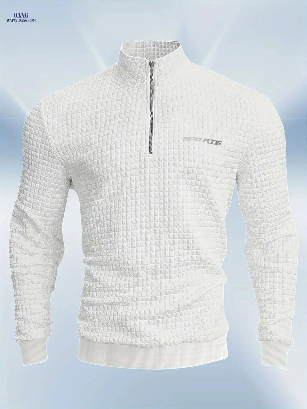 Men's High-Neck Sweatshirt with Half Zipper - Checkered Pattern   OAXG Red / S